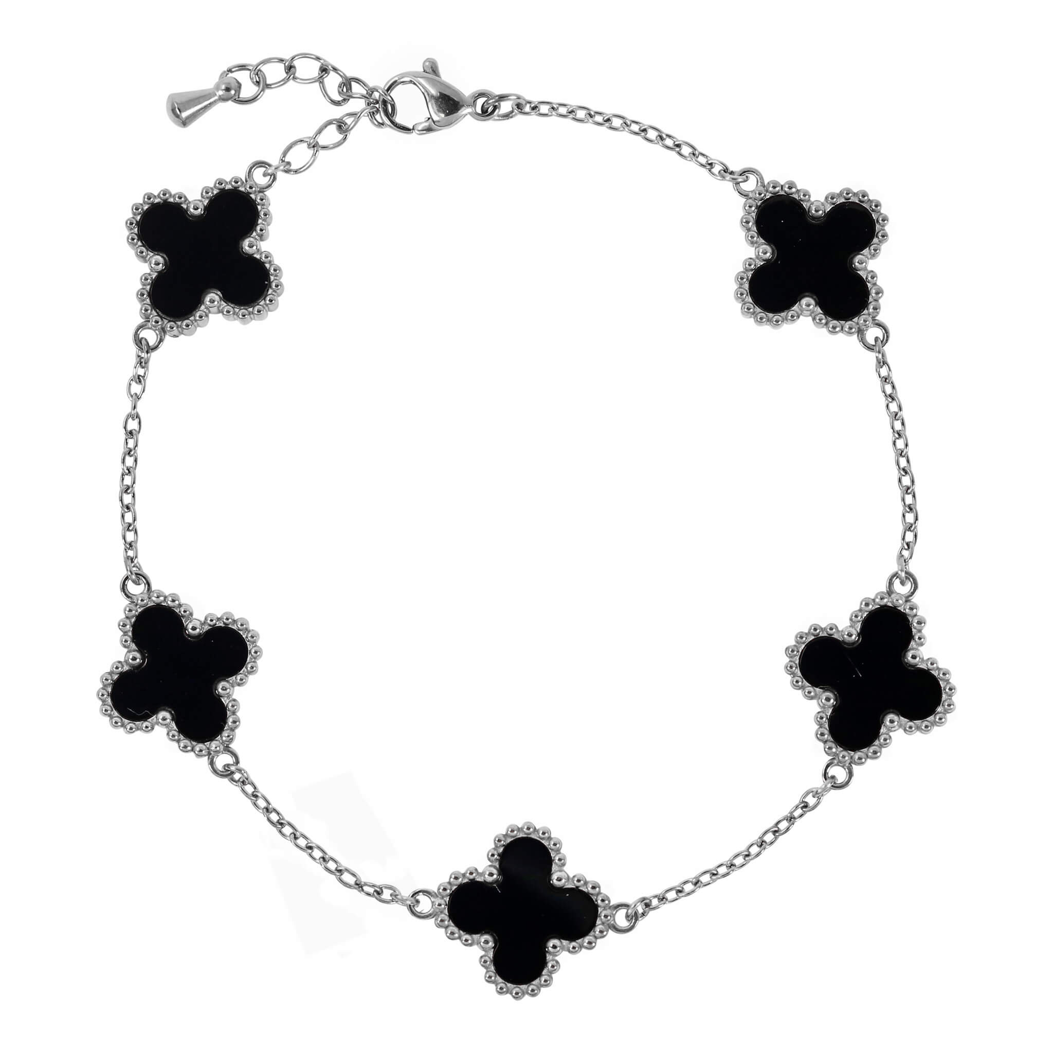 Men's 13mm Silver 4-Leaf Clover Bracelet in Premium Stainless Steel - Double Sided Charms, Water, Heat & Sweat Resistant
