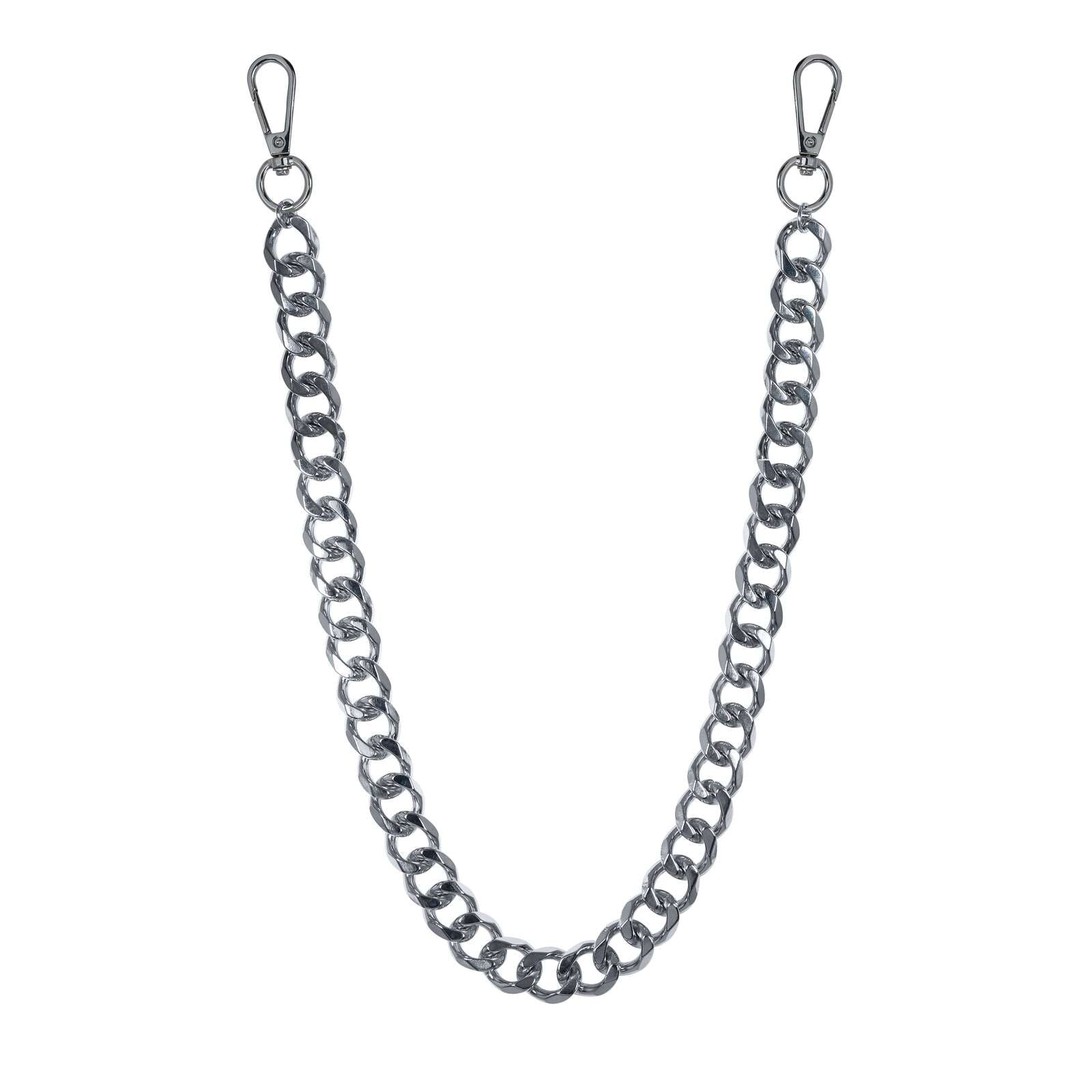 Solid 14mm Cuban Link Pant Chain in polished silver with lobster clasps on both ends.