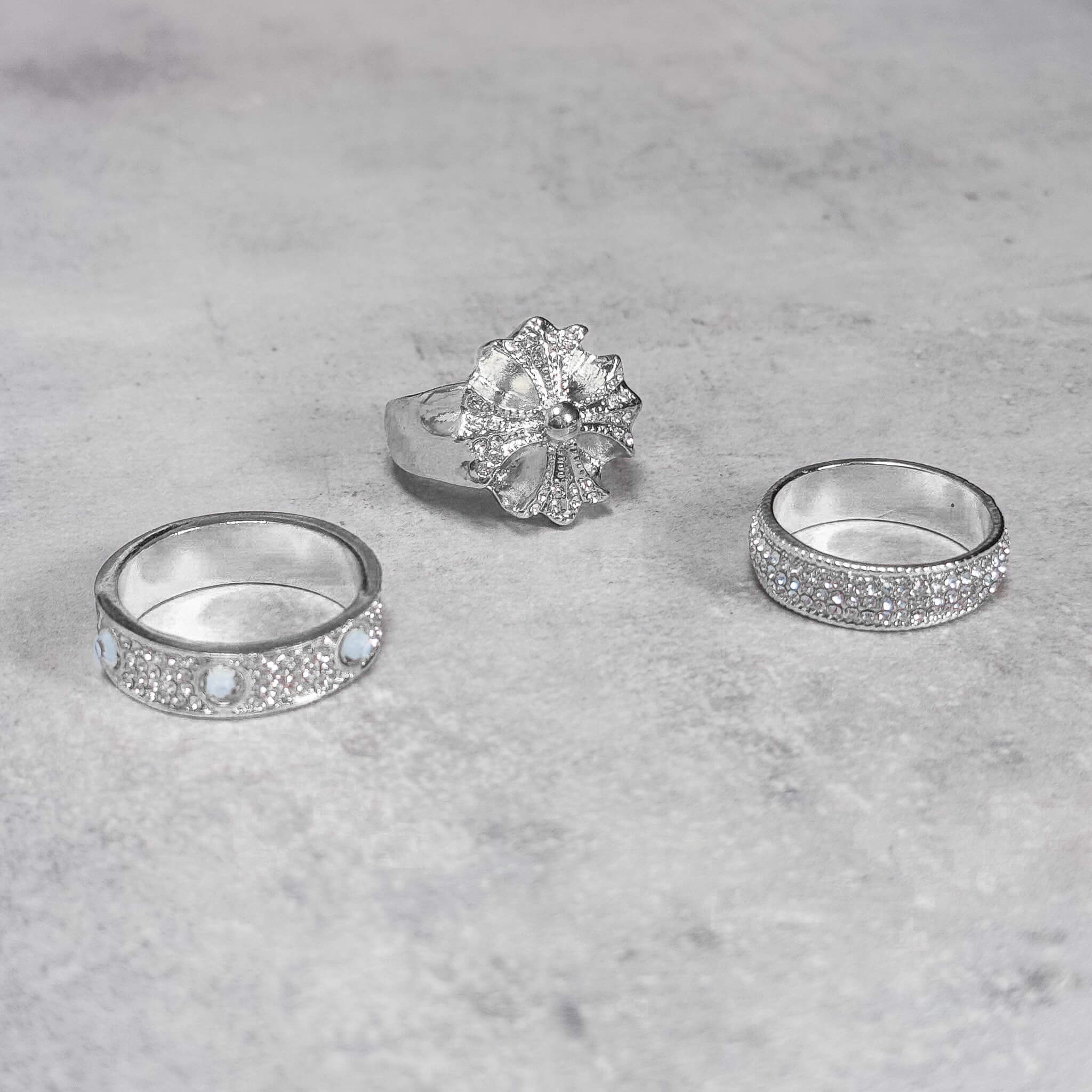 Iced Cross 3-Piece Ring Set