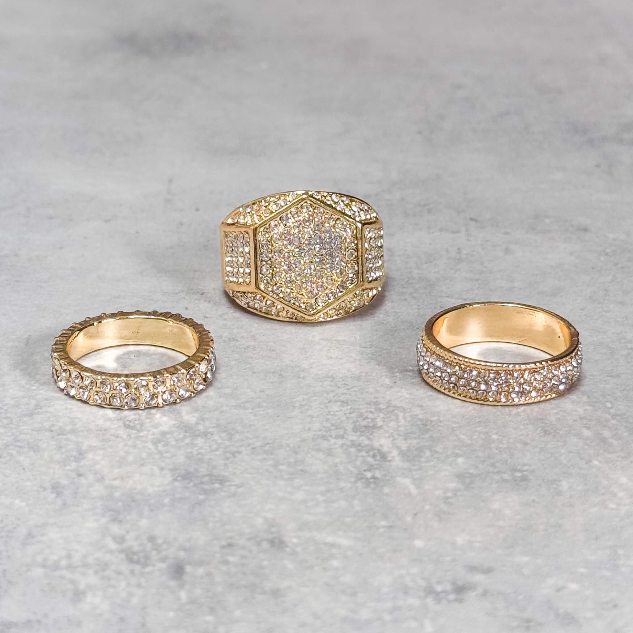 Iced Out Hexagonal 3-Piece Ring Set