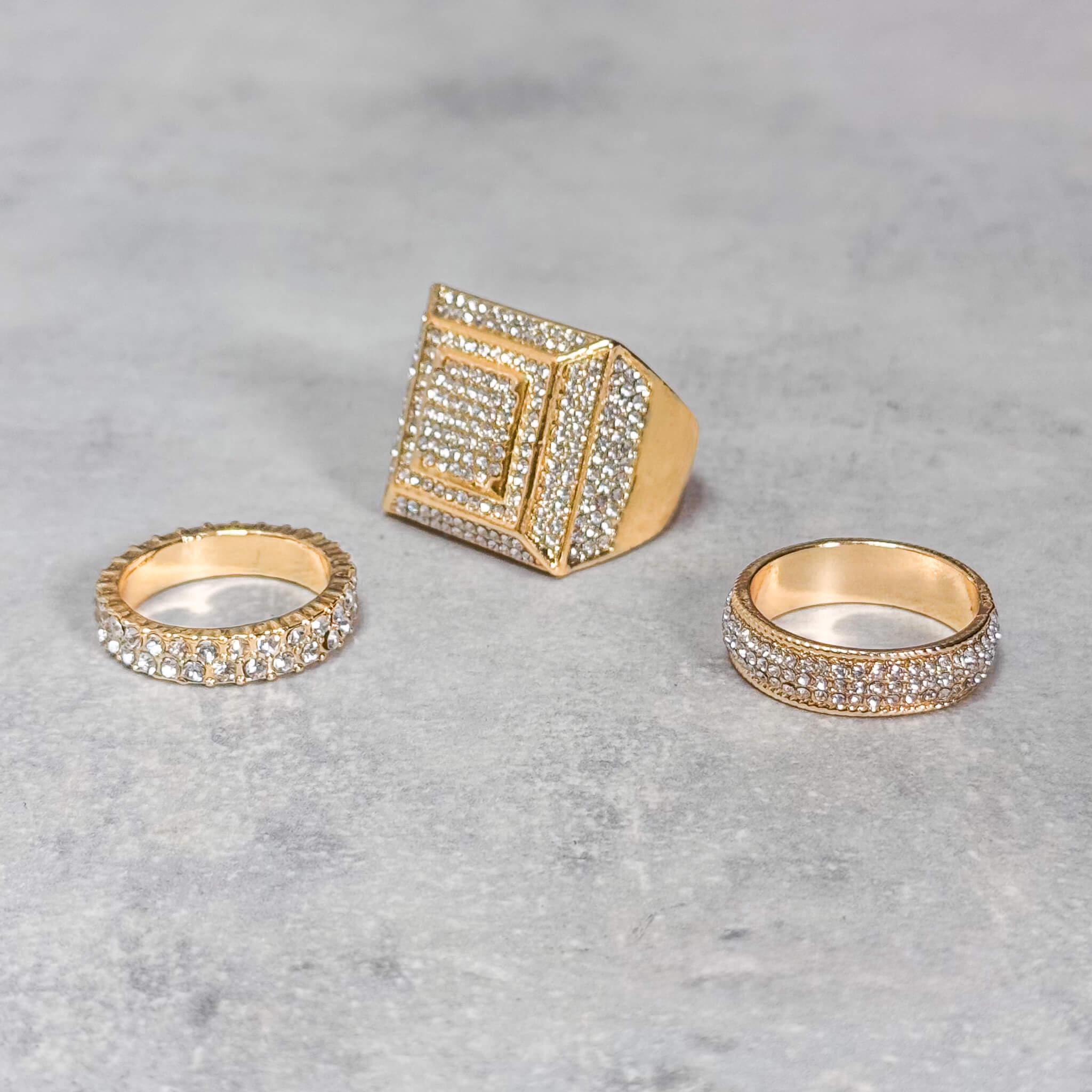 Iced Out Square 3-Piece Ring Set