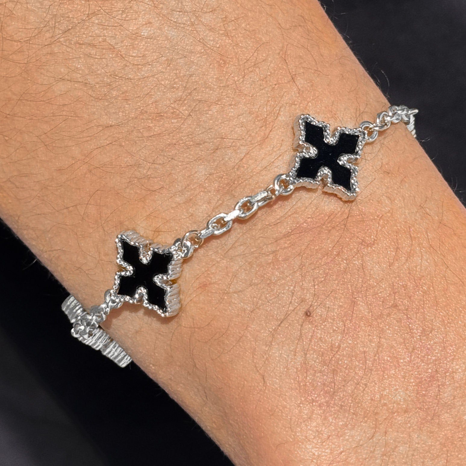Men's 12mm Chrome Double-sided Silver Multi Cross Link Chain Bracelet