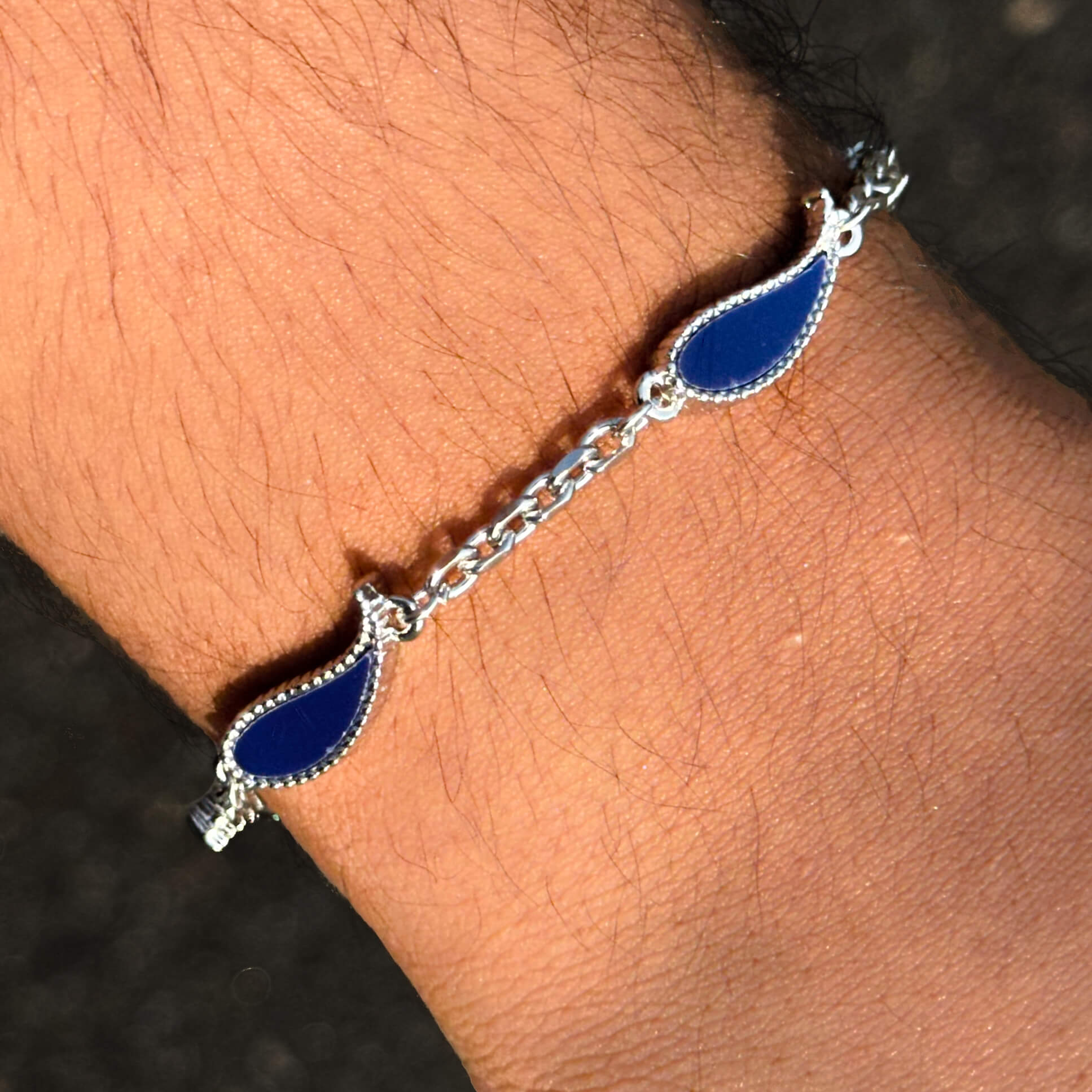 Men's 7mm Silver Paisley Multi-Charm Bracelet - Double Sided Charms