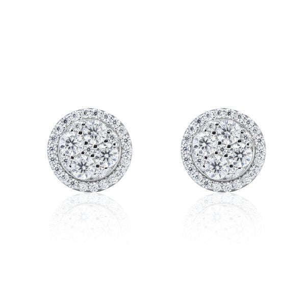 9mm Round Moissanite Cluster Earrings, 0.7ct Diamond Studs in Sterling Silver