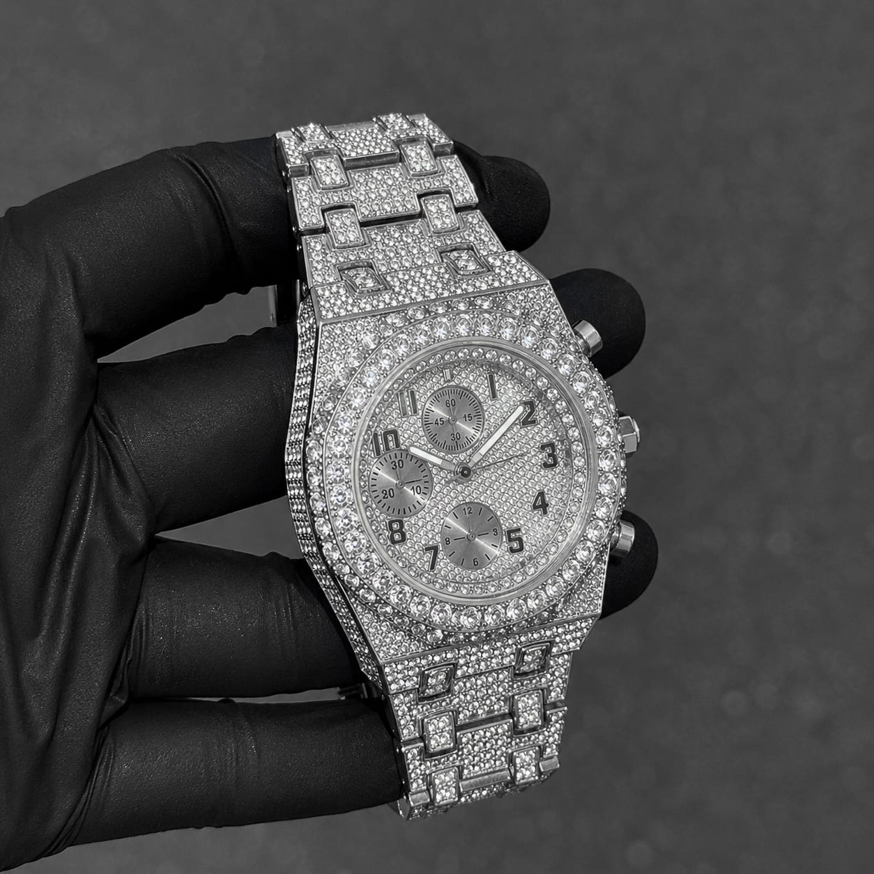 Men's 42mm Fully Iced Out Diamond Watch - Octagon Case, Quartz Movement