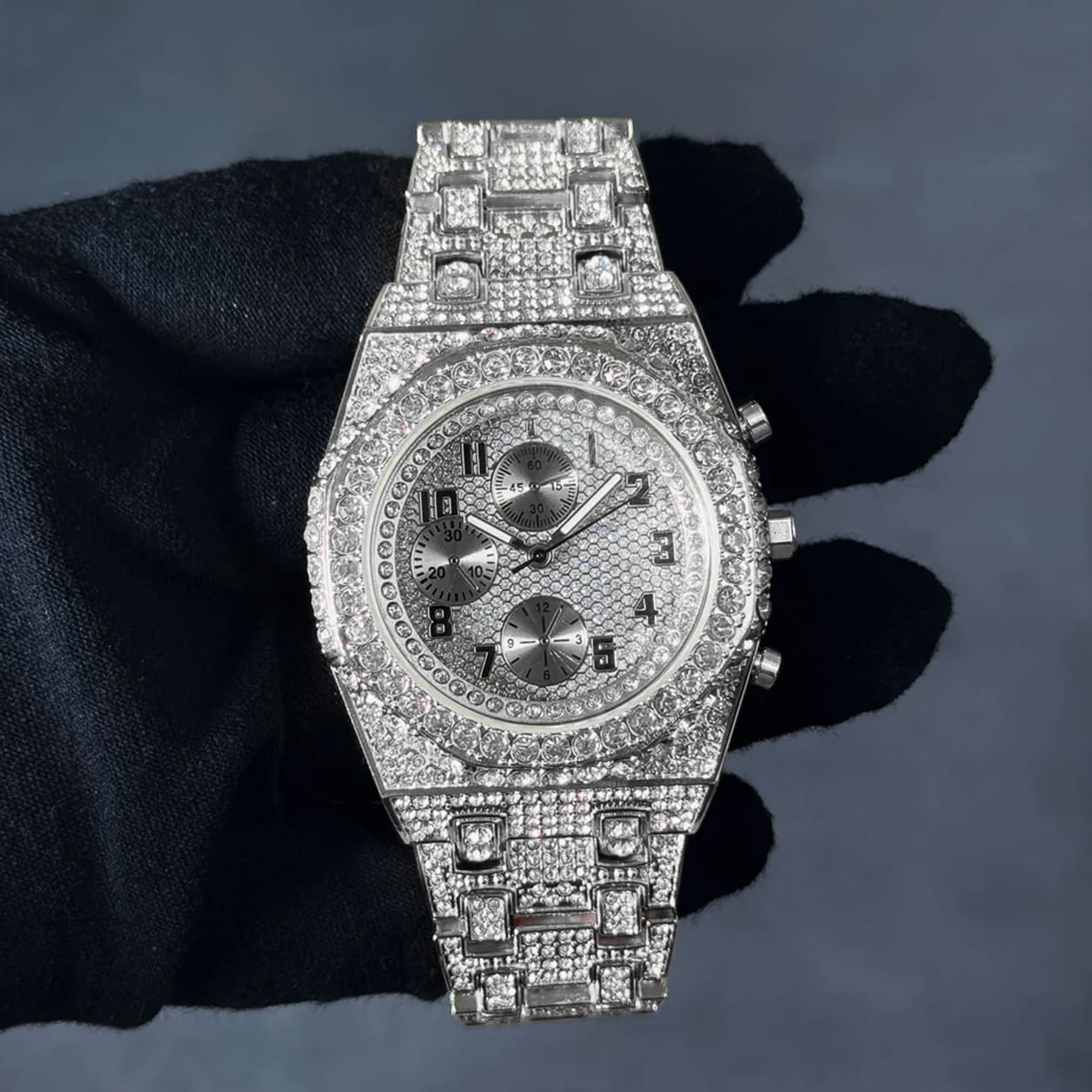 Men's 42mm Fully Iced Out Diamond Watch - Octagon Case, Quartz Movement