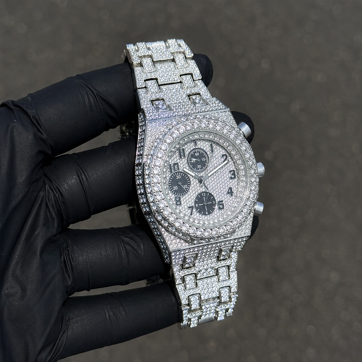 Men's 42mm Fully Iced Out Diamond Watch - Octagon Case, Quartz Movement
