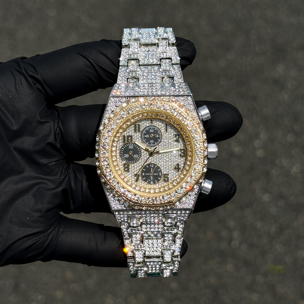 Men's 42mm Fully Iced Out Diamond Watch - Octagon Case, Quartz Movement