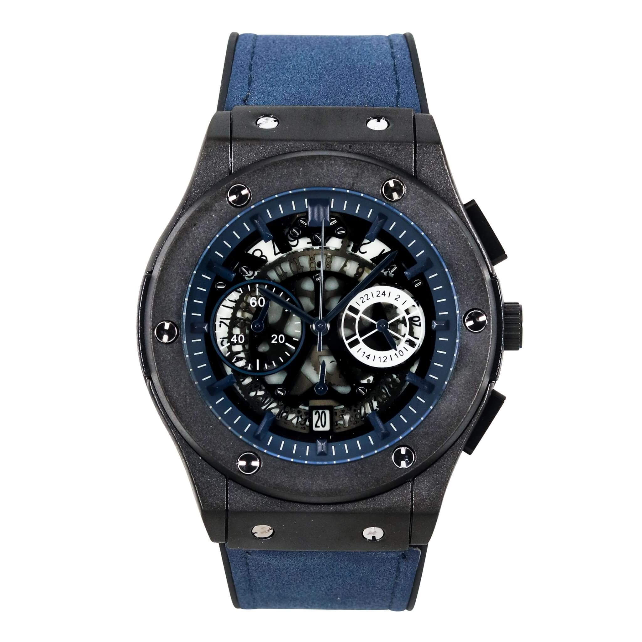 Men’s 44mm Skeleton Dial Watch - Leather Band, Quartz Movement