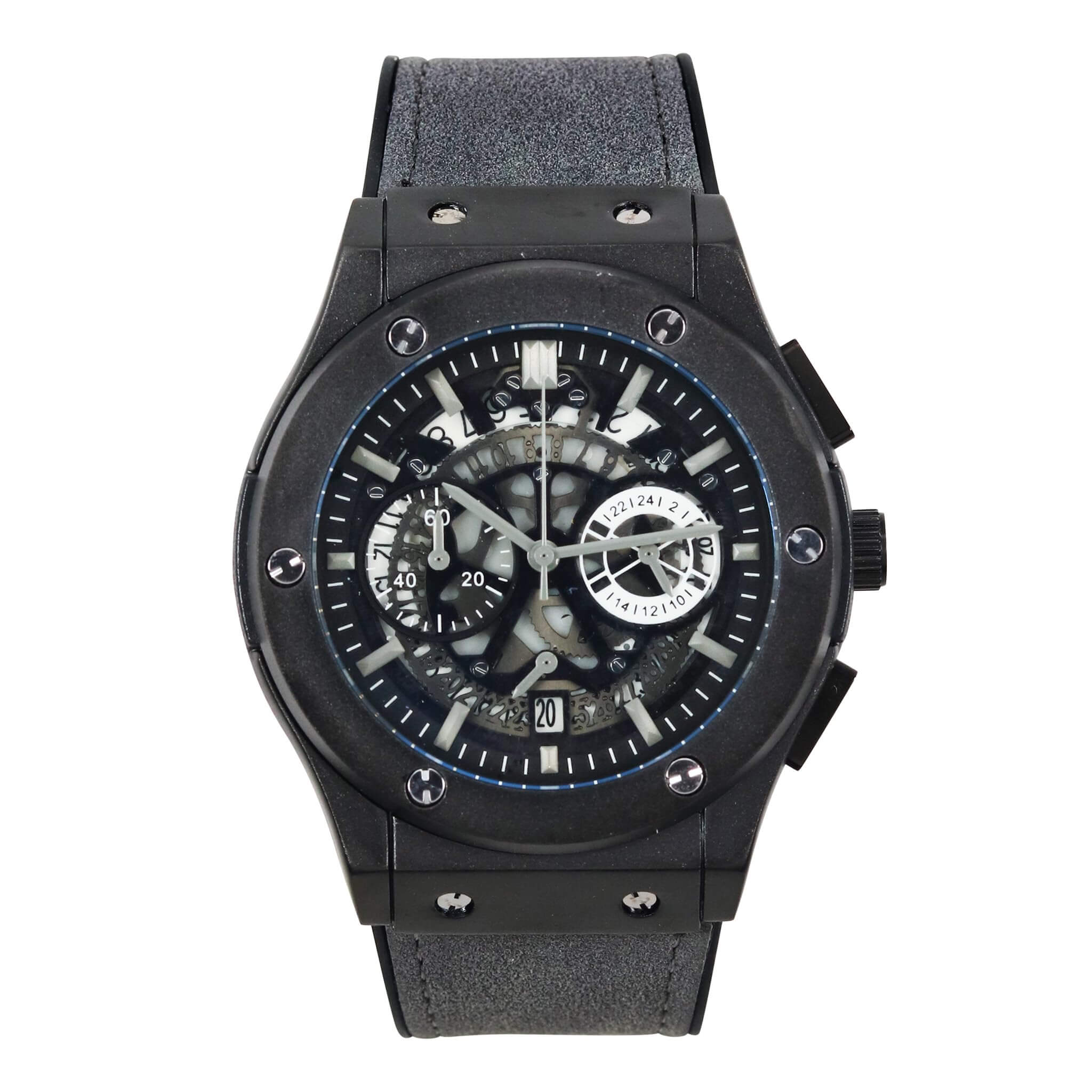Men’s 44mm Skeleton Dial Watch - Leather Band, Quartz Movement