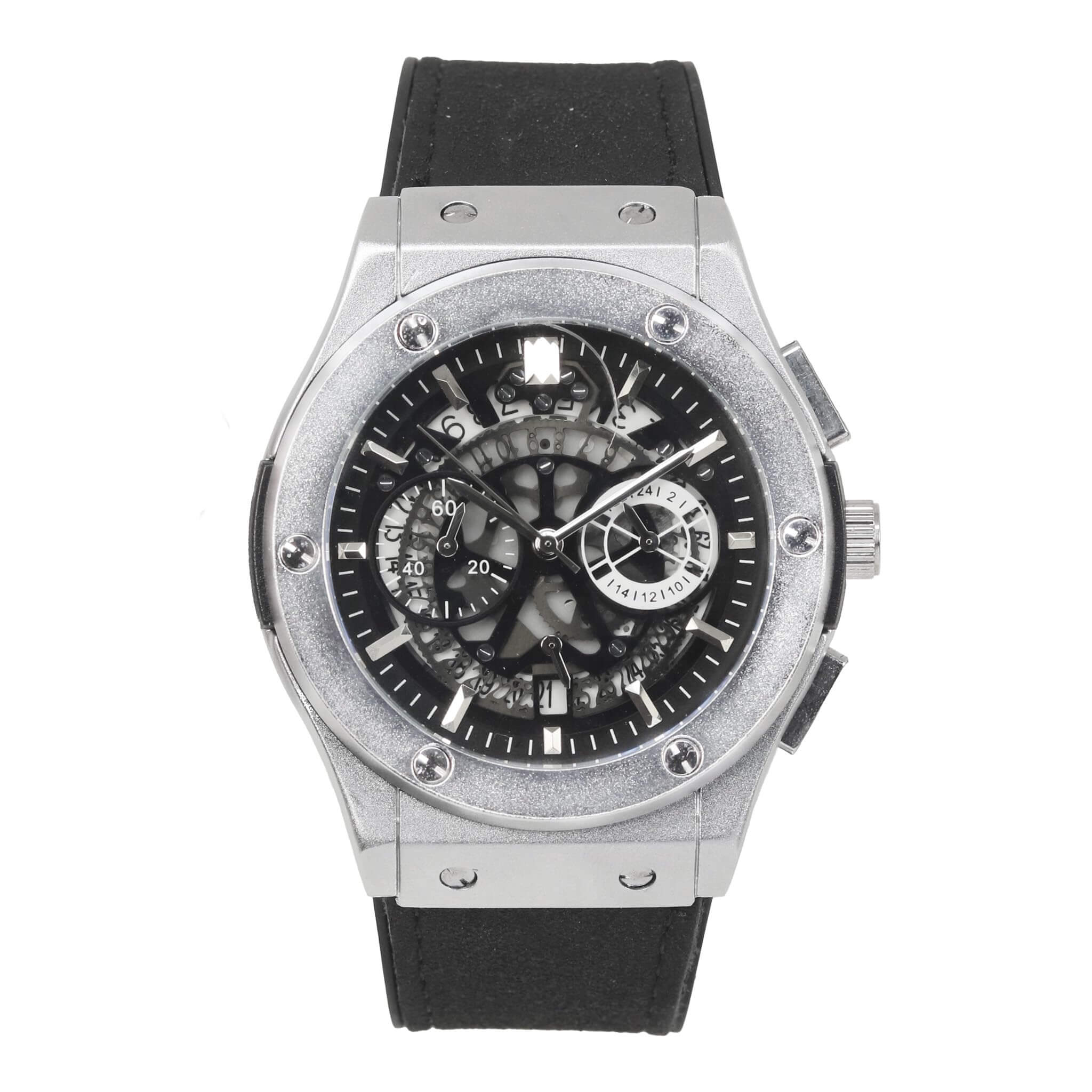 Men’s 44mm Skeleton Dial Watch - Leather Band, Quartz Movement