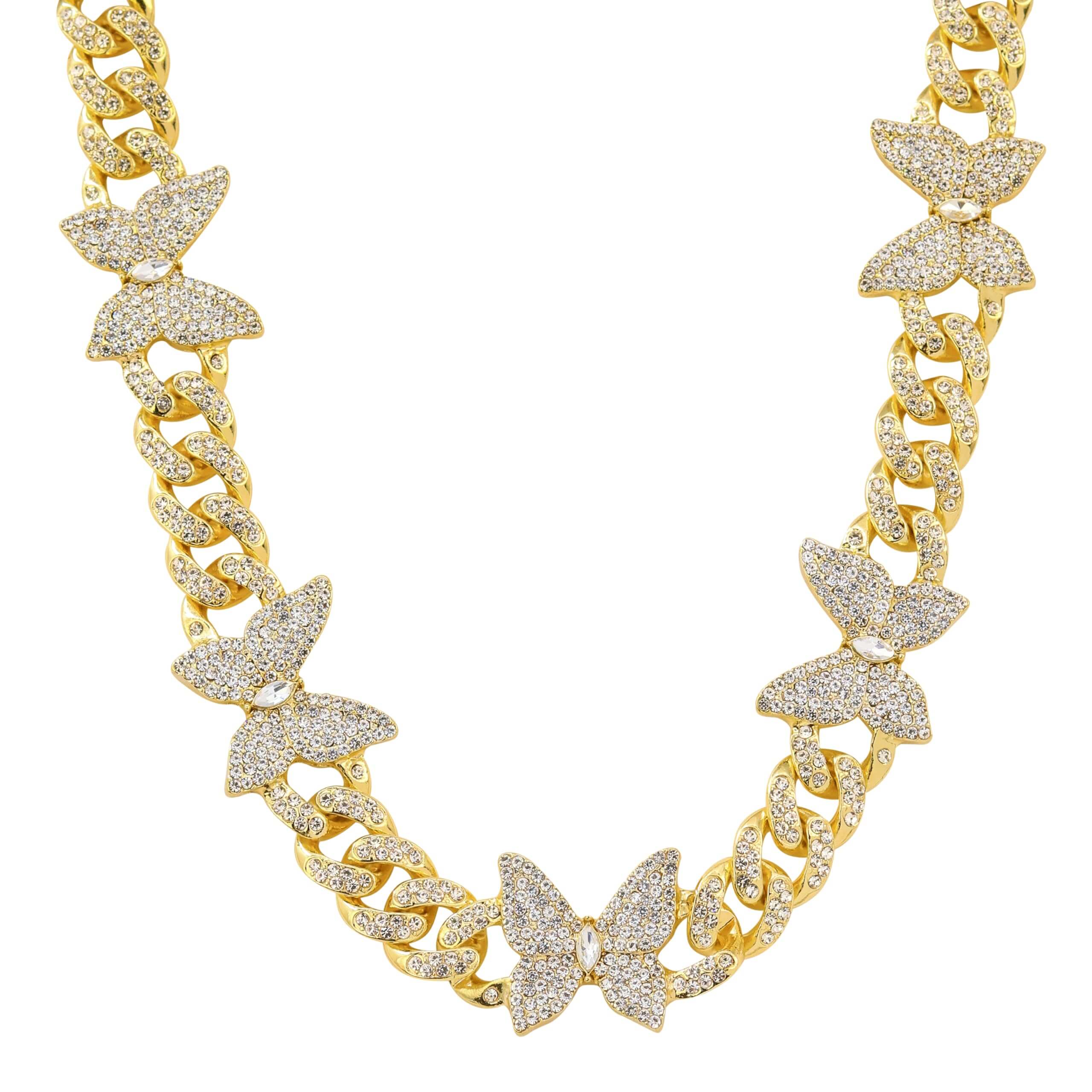12mm Iced Out Butterfly Cuban Link Chain Necklace