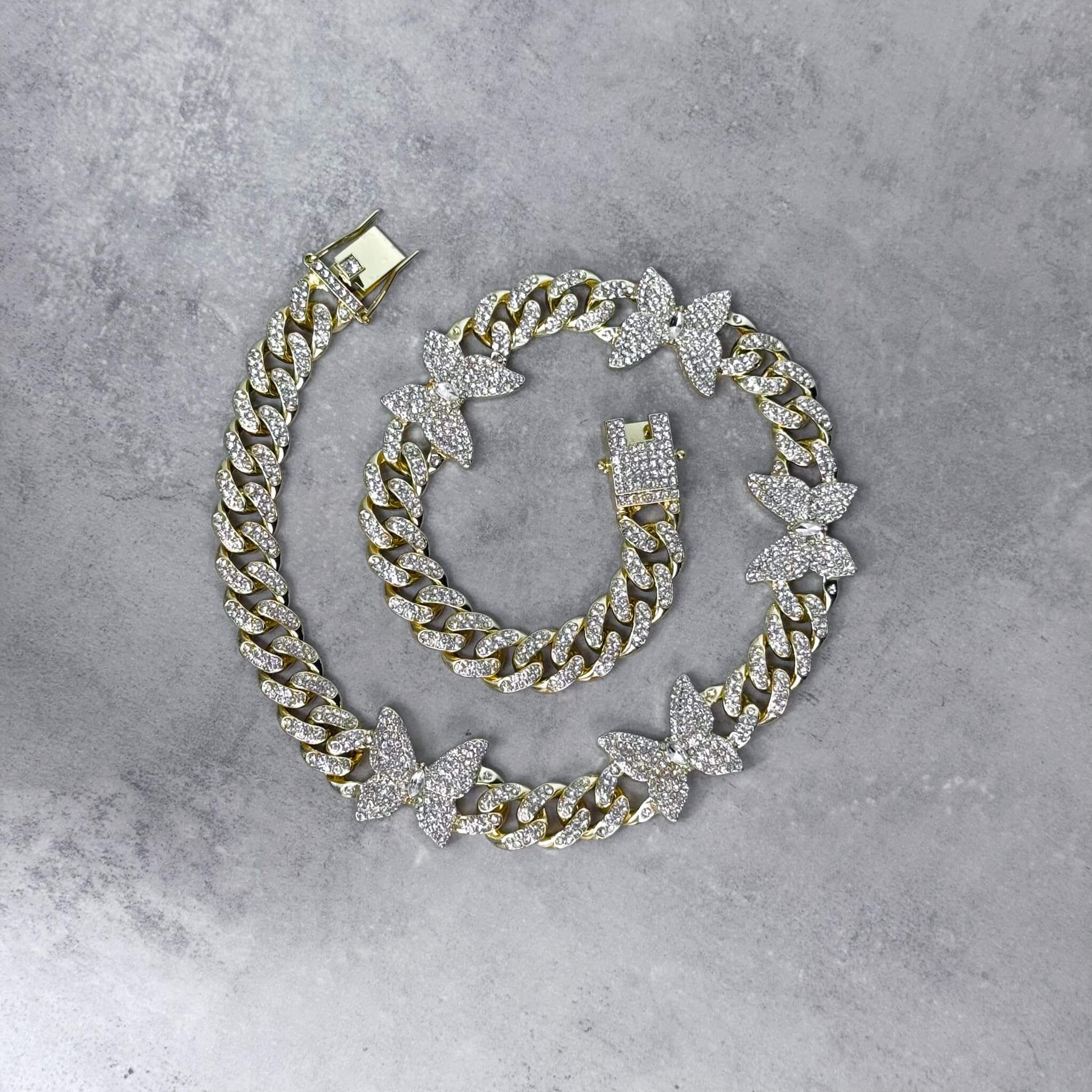 12mm Iced Out Butterfly Cuban Link Chain Necklace