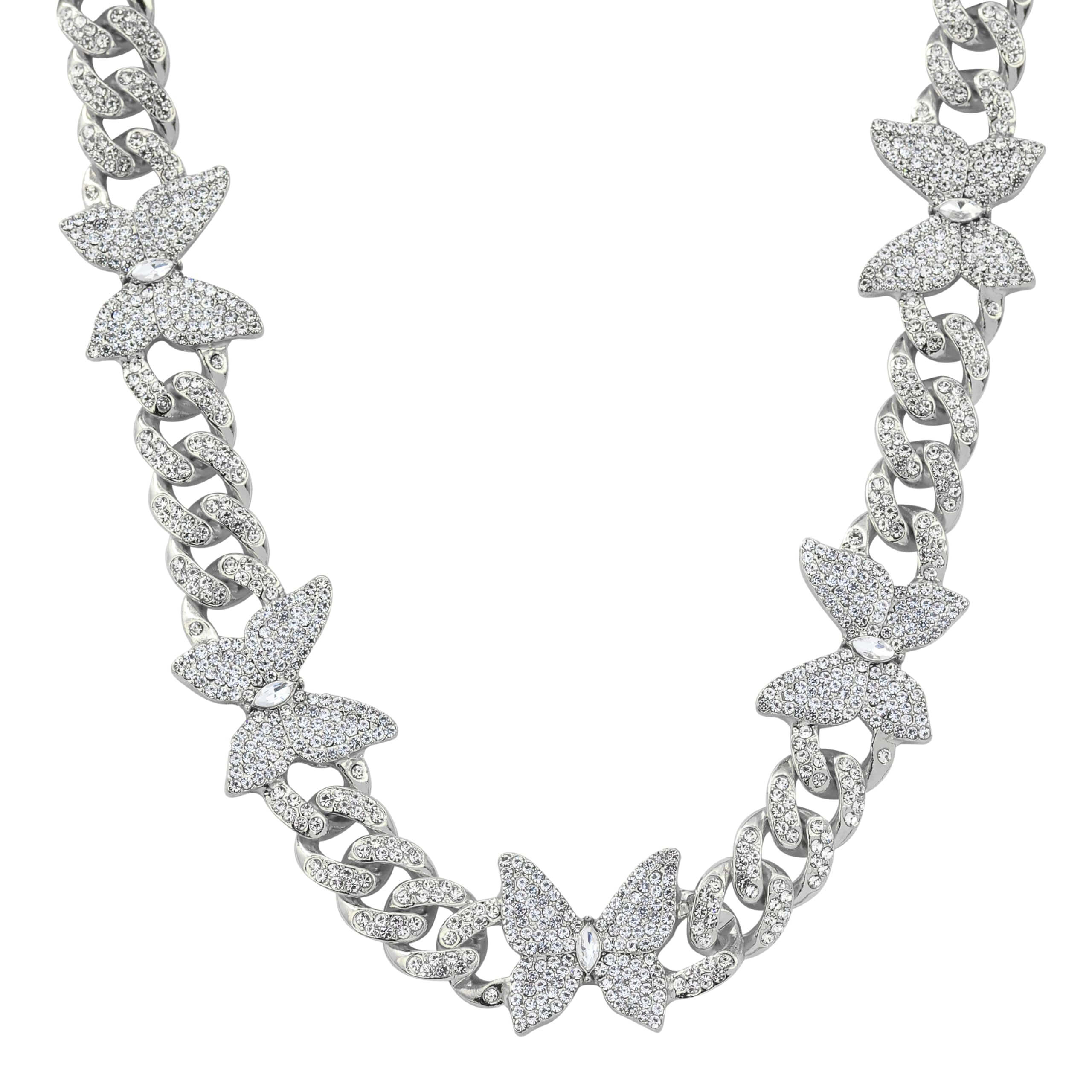 12mm Iced Out Butterfly Cuban Link Chain Necklace