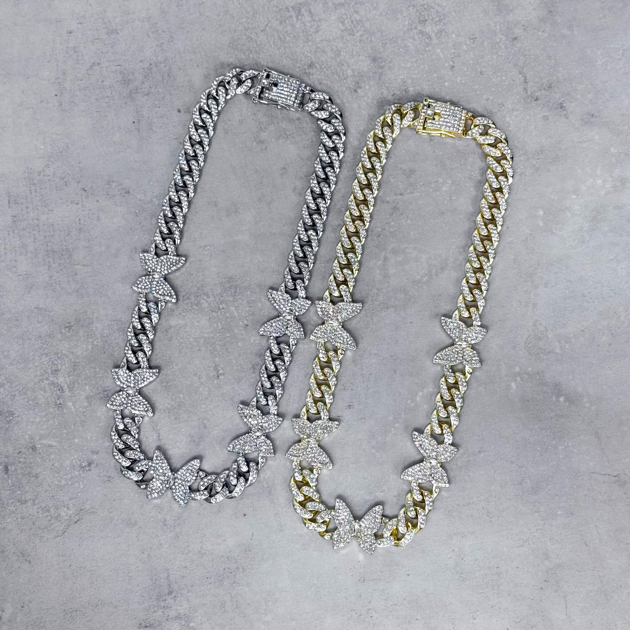 12mm Iced Out Butterfly Cuban Link Chain Necklace