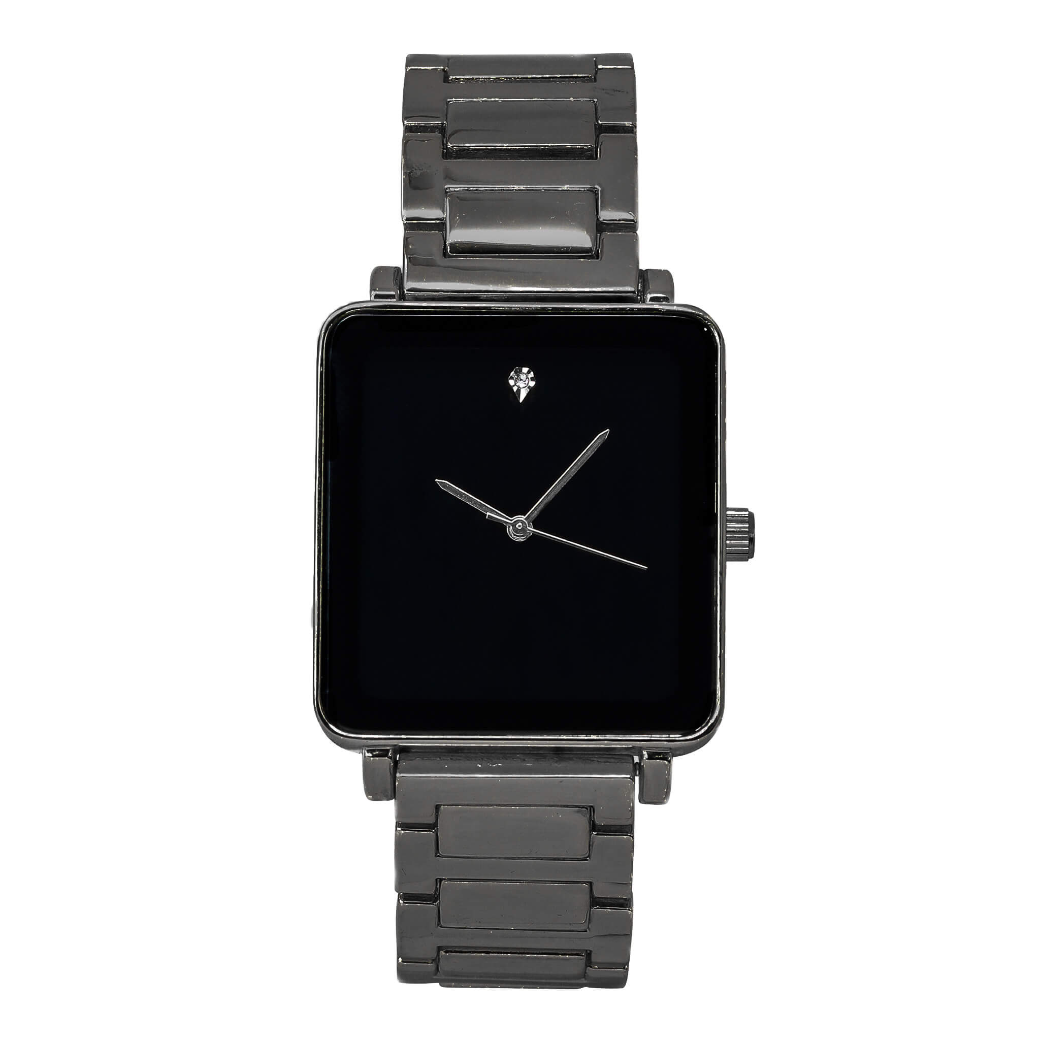 Men’s 33mm Square Dial Watch with black dial and durable gunmetal strap for a bold modern look