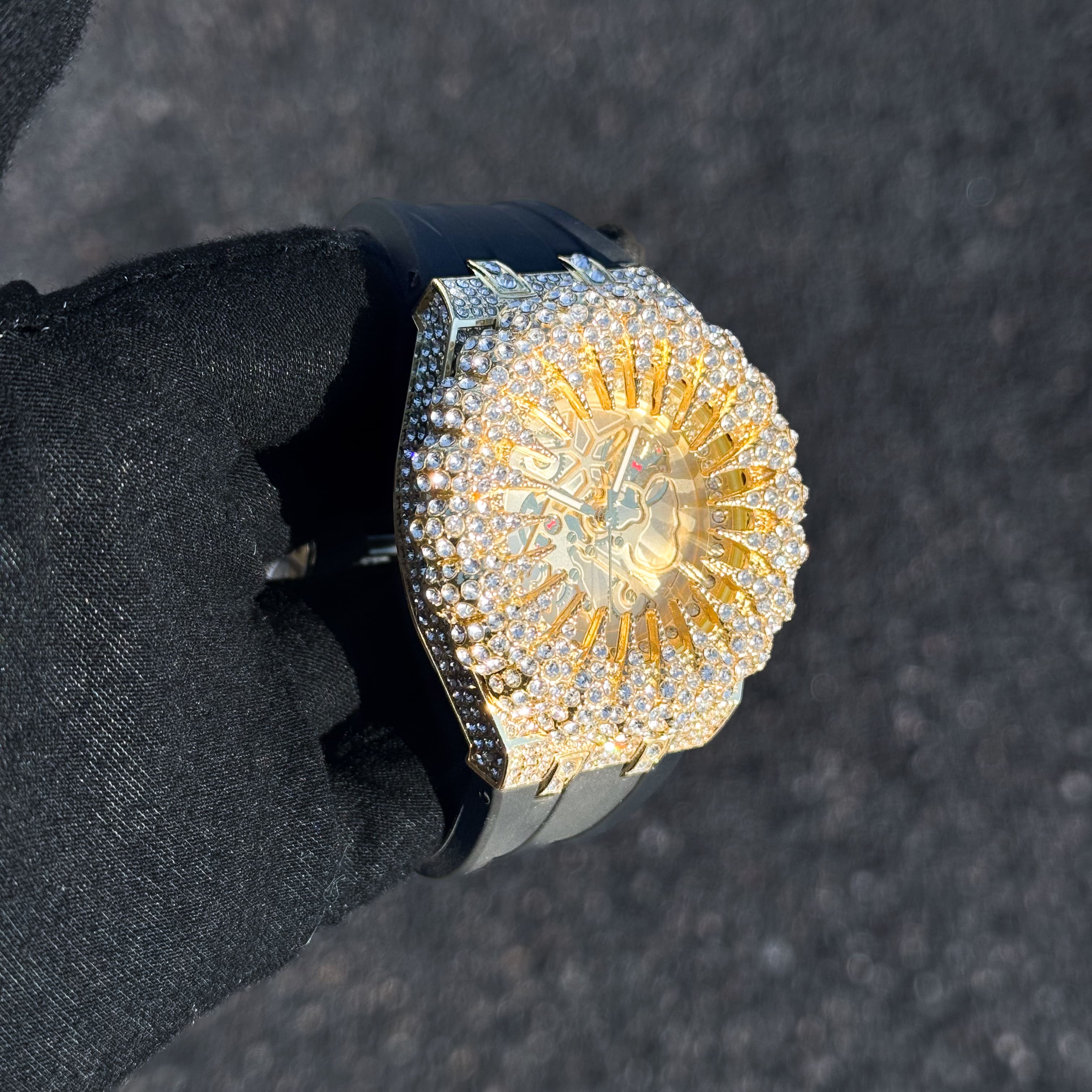 Men's 48mm Spiked Iced Out Watch - Silicone Band, Quartz Movement