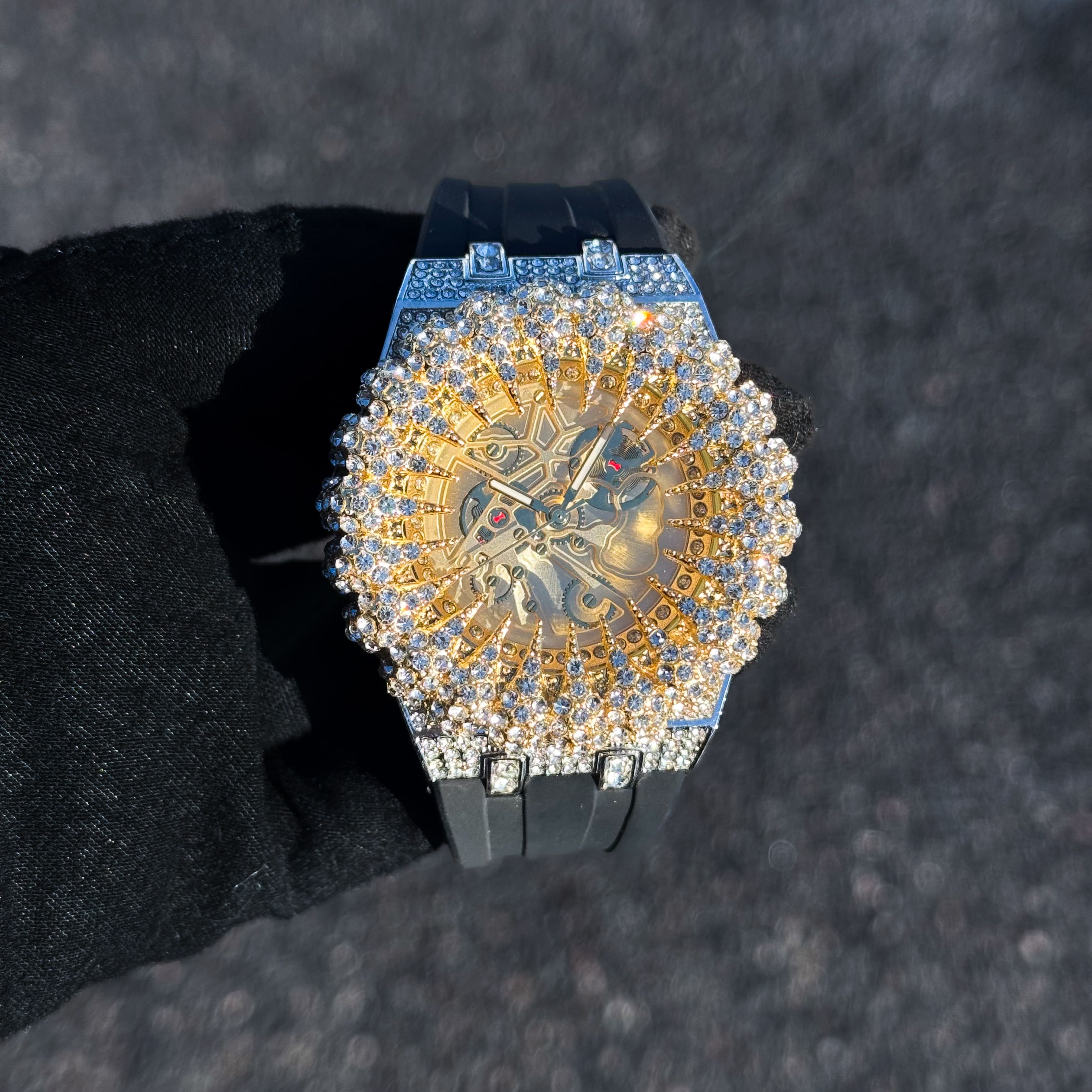 Men's 48mm Iced Out Claw Watch - Silicone Band, Quartz Movement