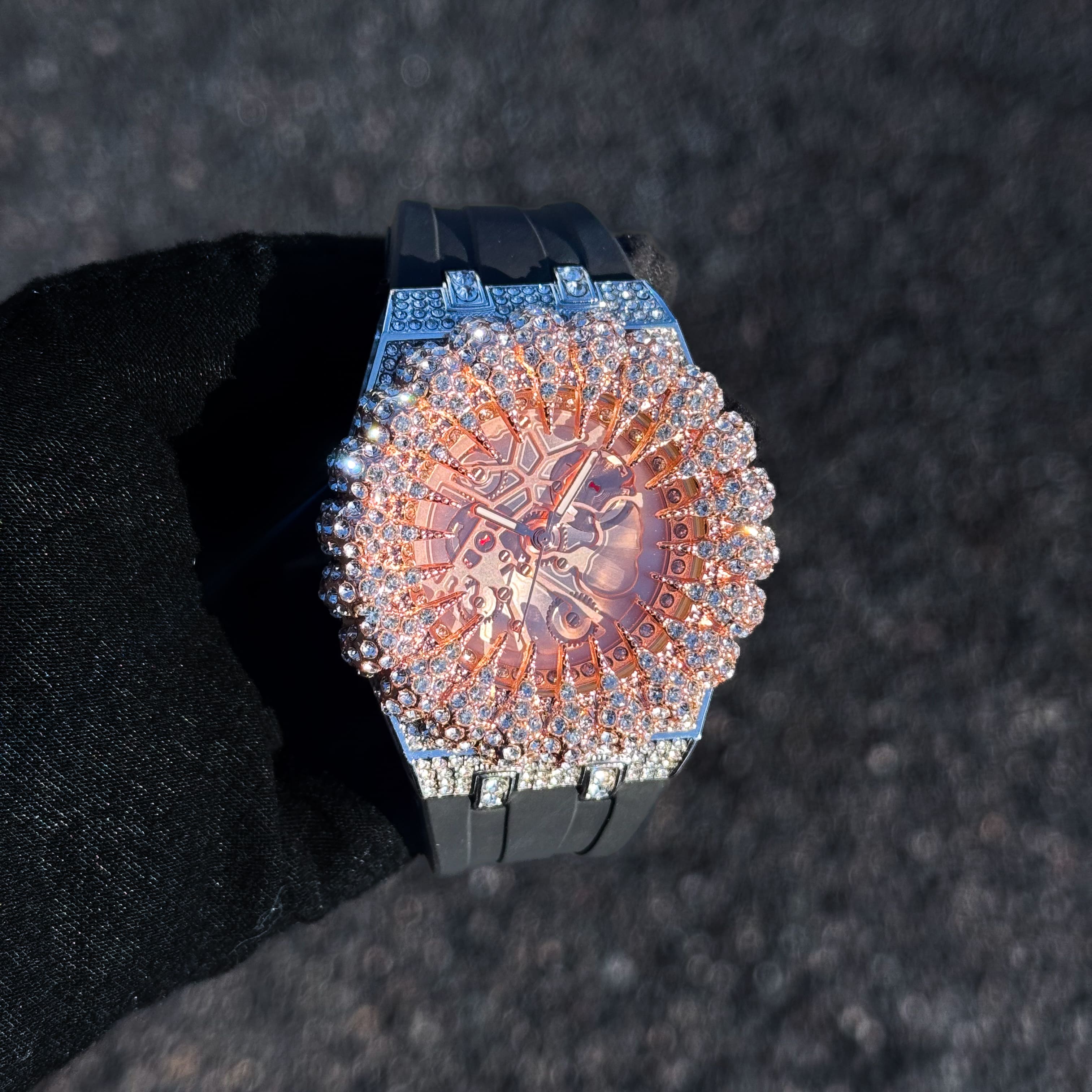 Men's 48mm Iced Out Claw Watch - Silicone Band, Quartz Movement