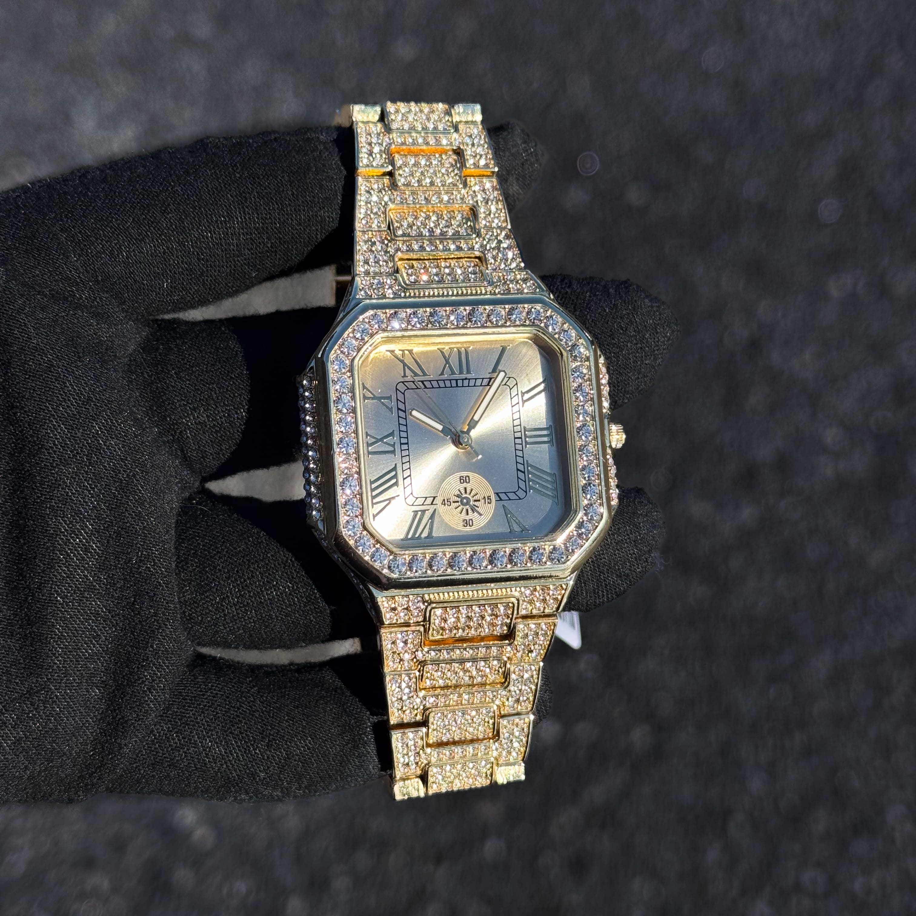 Men's 41mm Iced Octagon Watch - Metal Band, Quartz Movement
