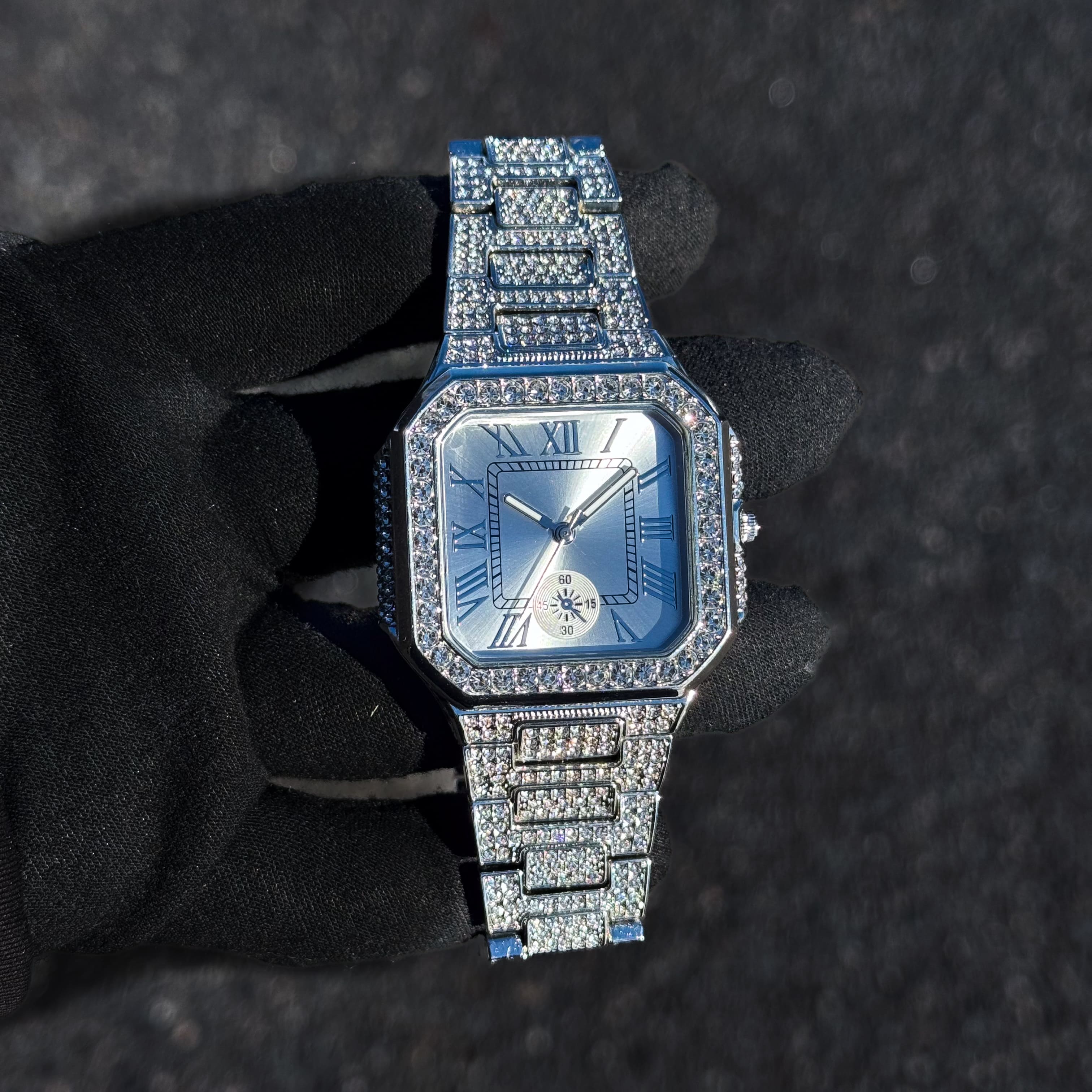 Men's 41mm Iced Octagon Watch - Metal Band, Quartz Movement