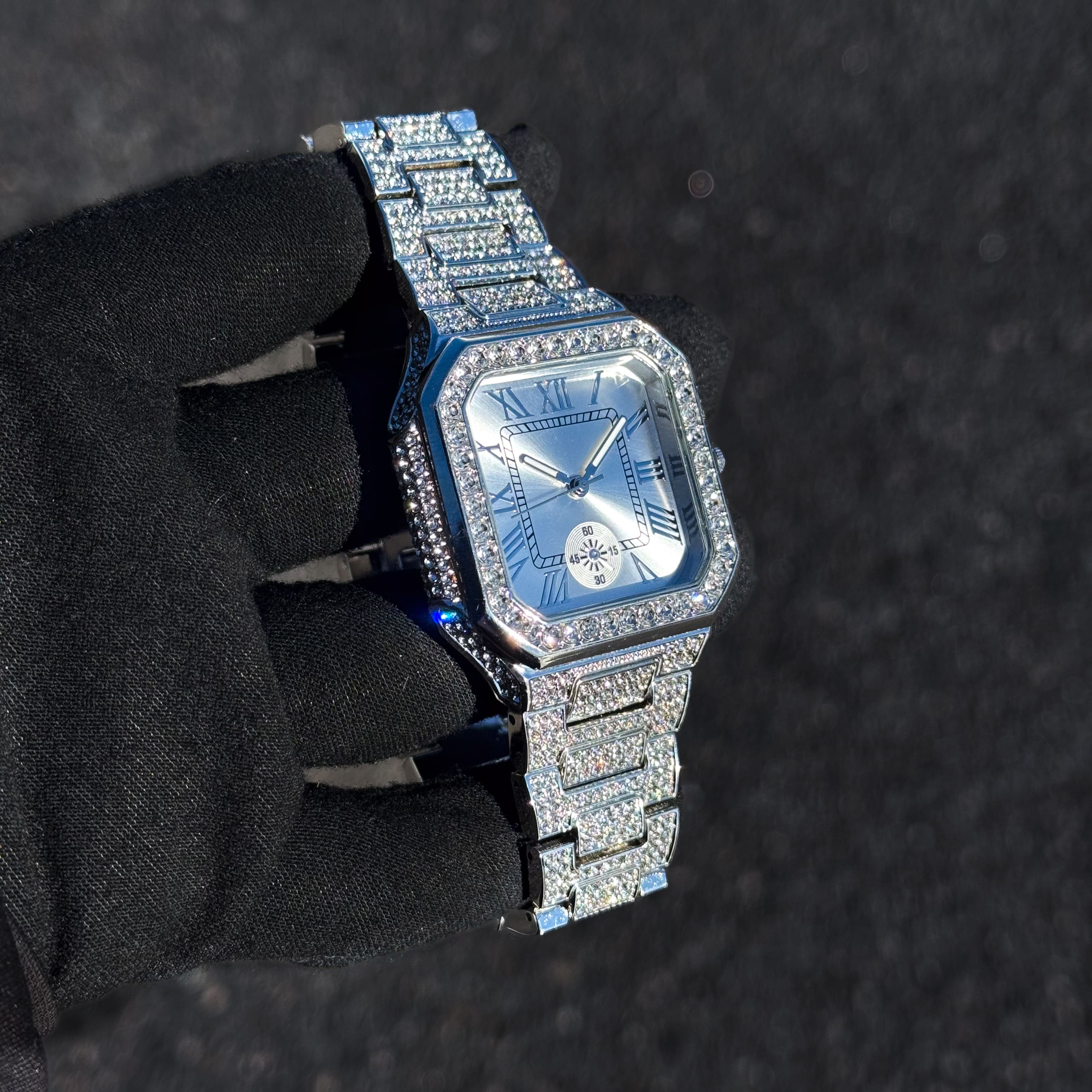 Men's 41mm Iced Octagon Watch - Metal Band, Quartz Movement