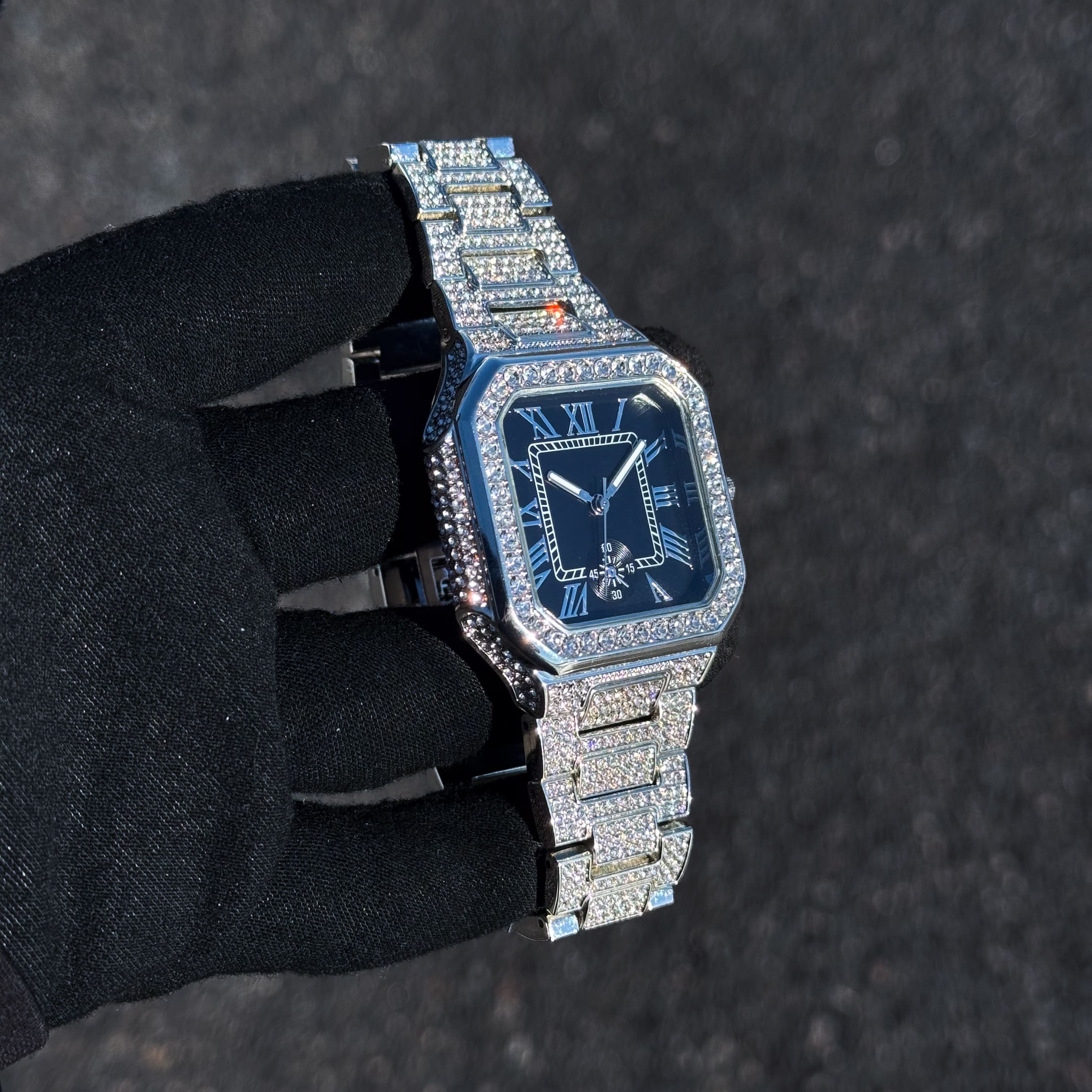 Men's 41mm Iced Octagon Watch - Metal Band, Quartz Movement