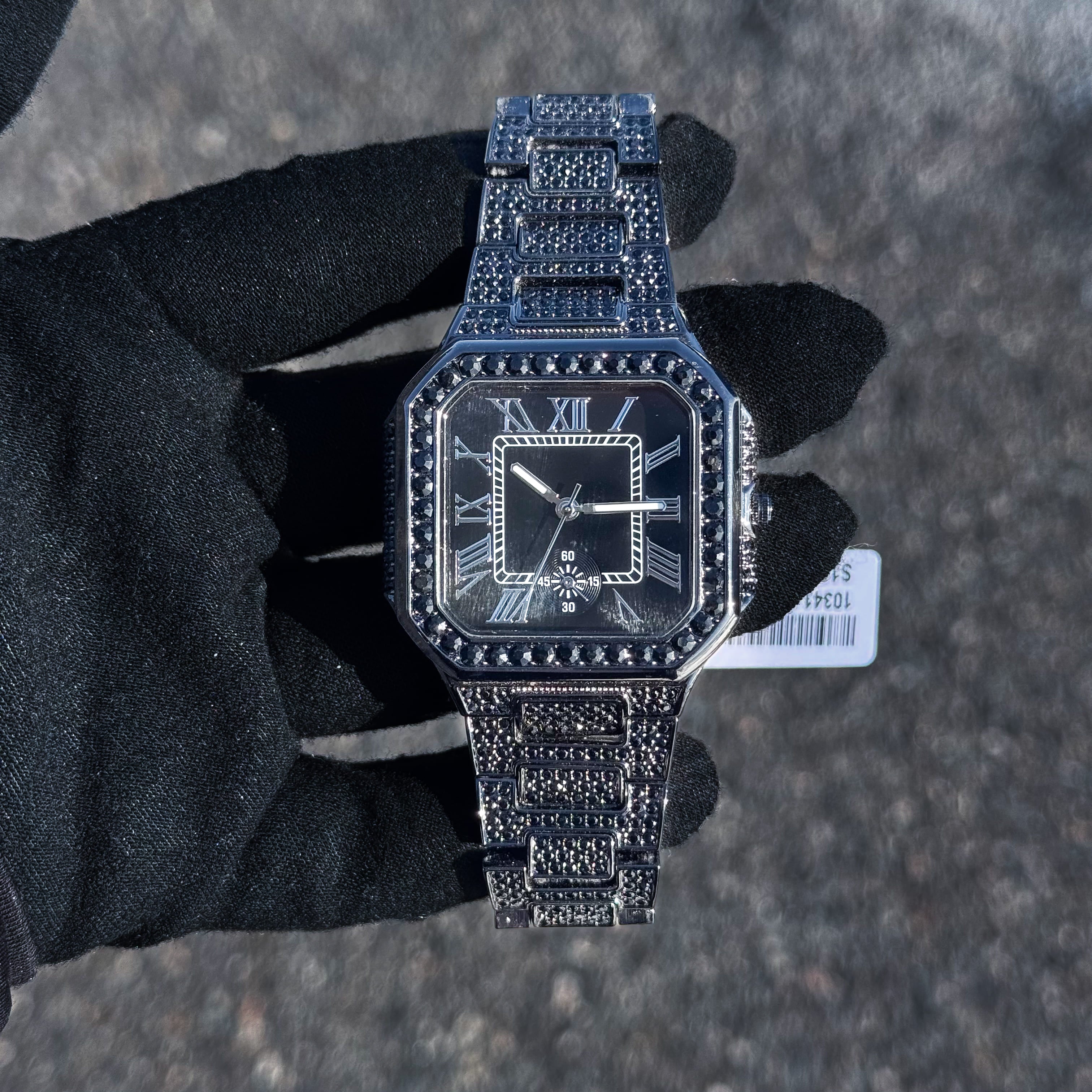 Men's 41mm Iced Octagon Watch - Metal Band, Quartz Movement