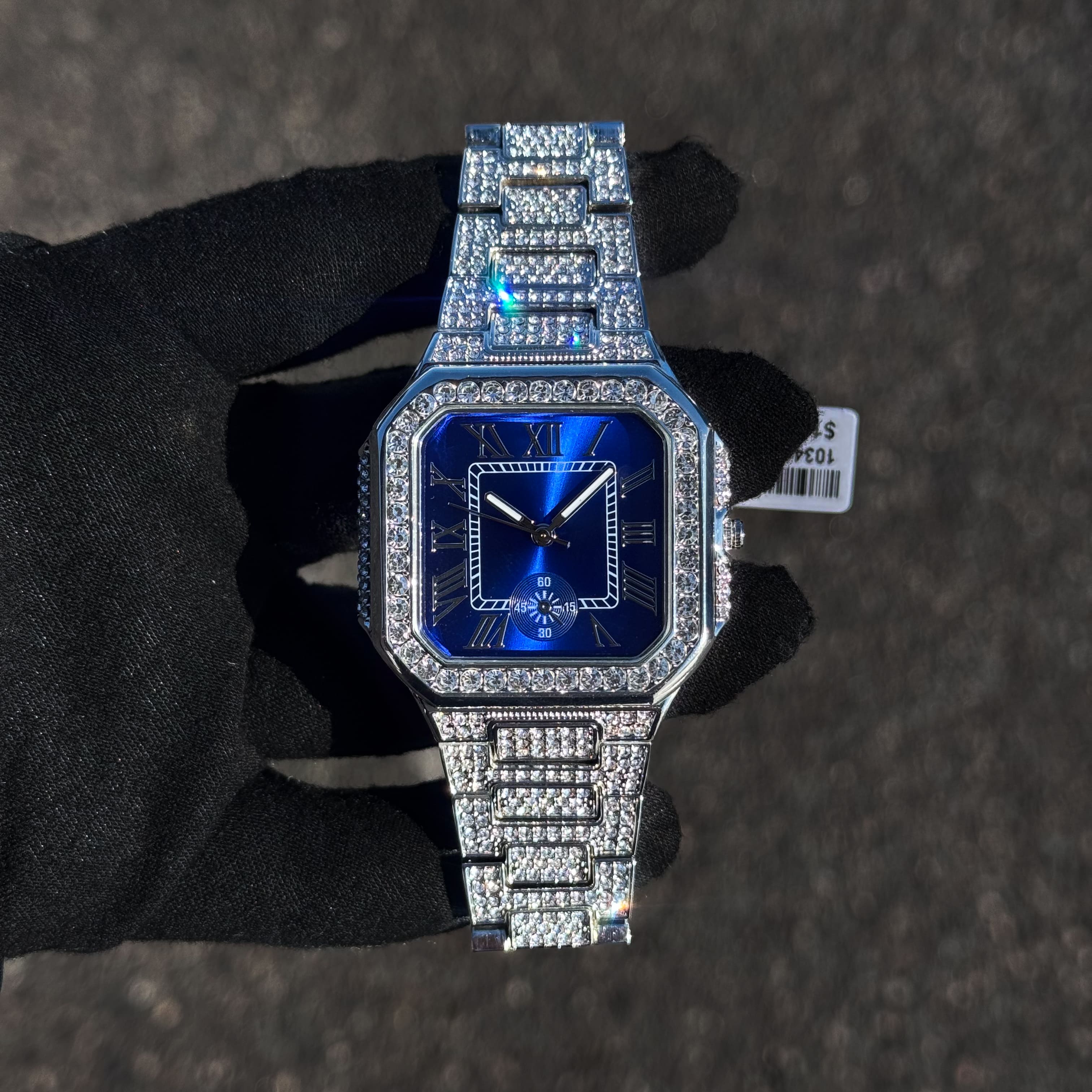 Men's 41mm Iced Octagon Watch - Metal Band, Quartz Movement
