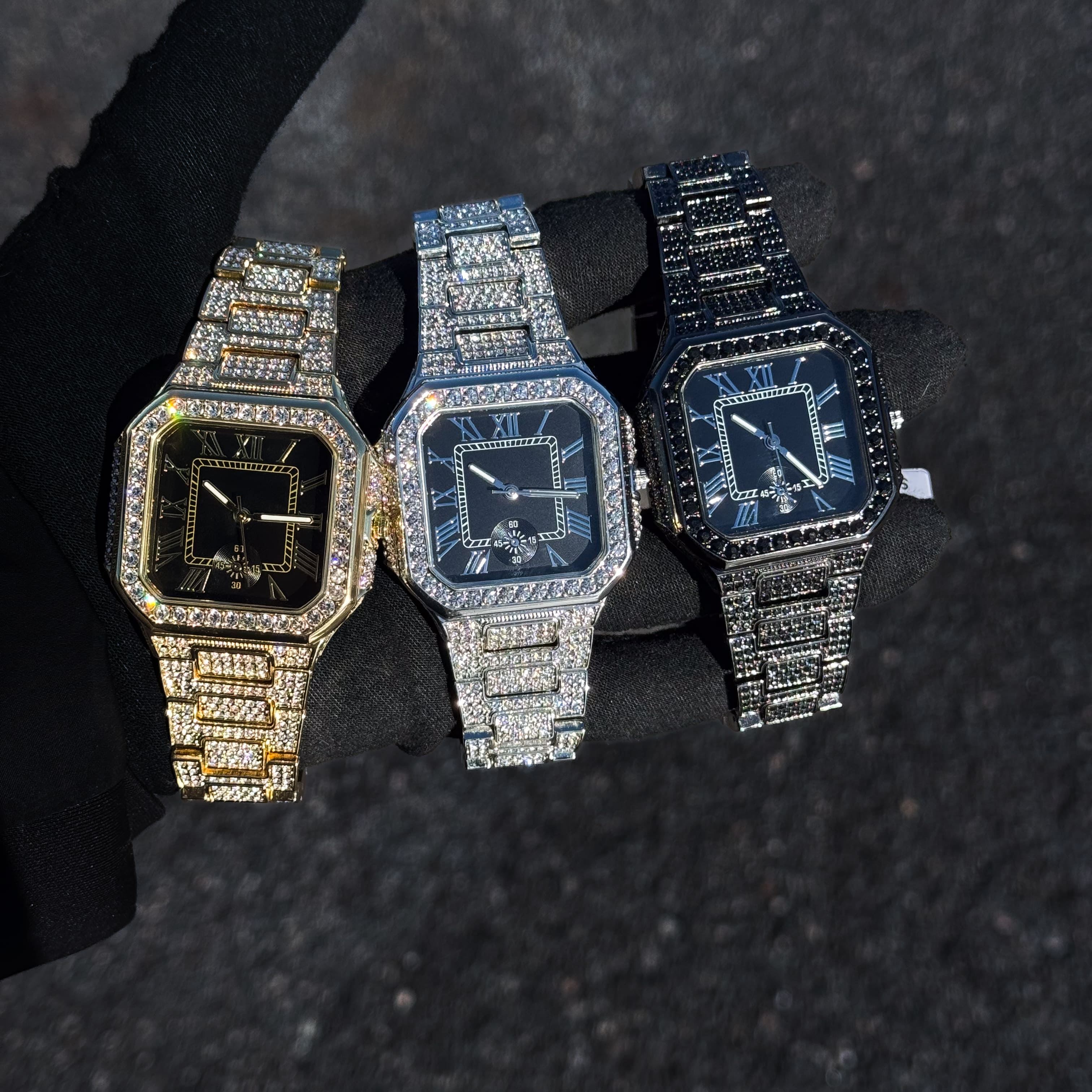 Men's 41mm Iced Octagon Watch - Metal Band, Quartz Movement