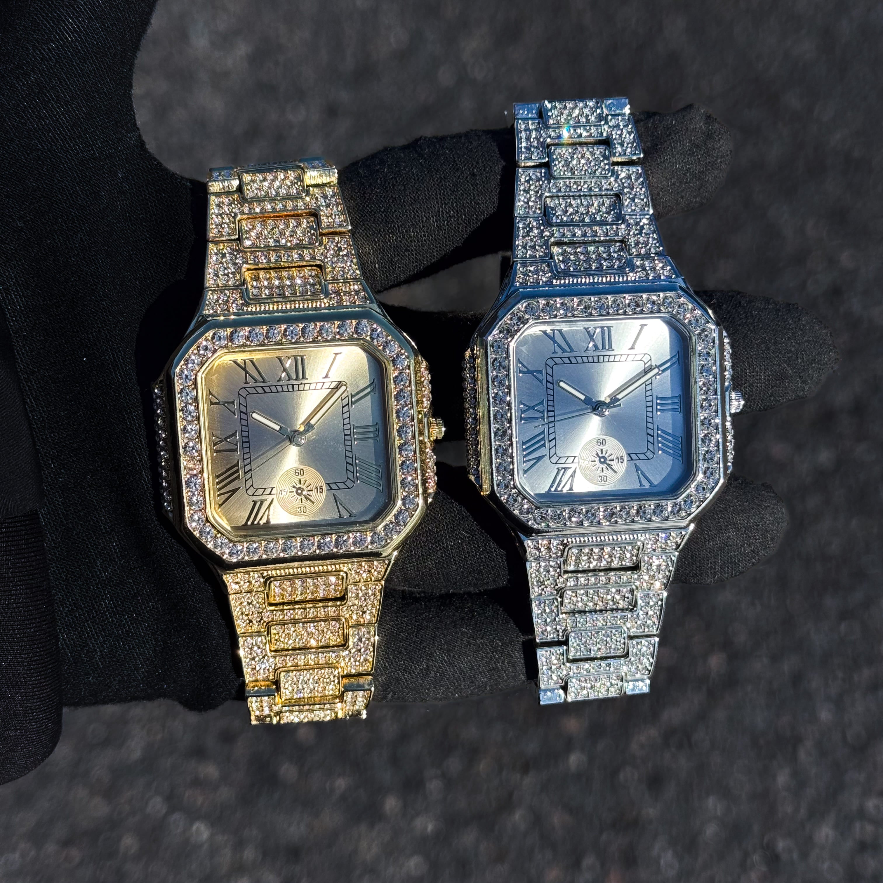 Men's 41mm Iced Octagon Watch - Metal Band, Quartz Movement