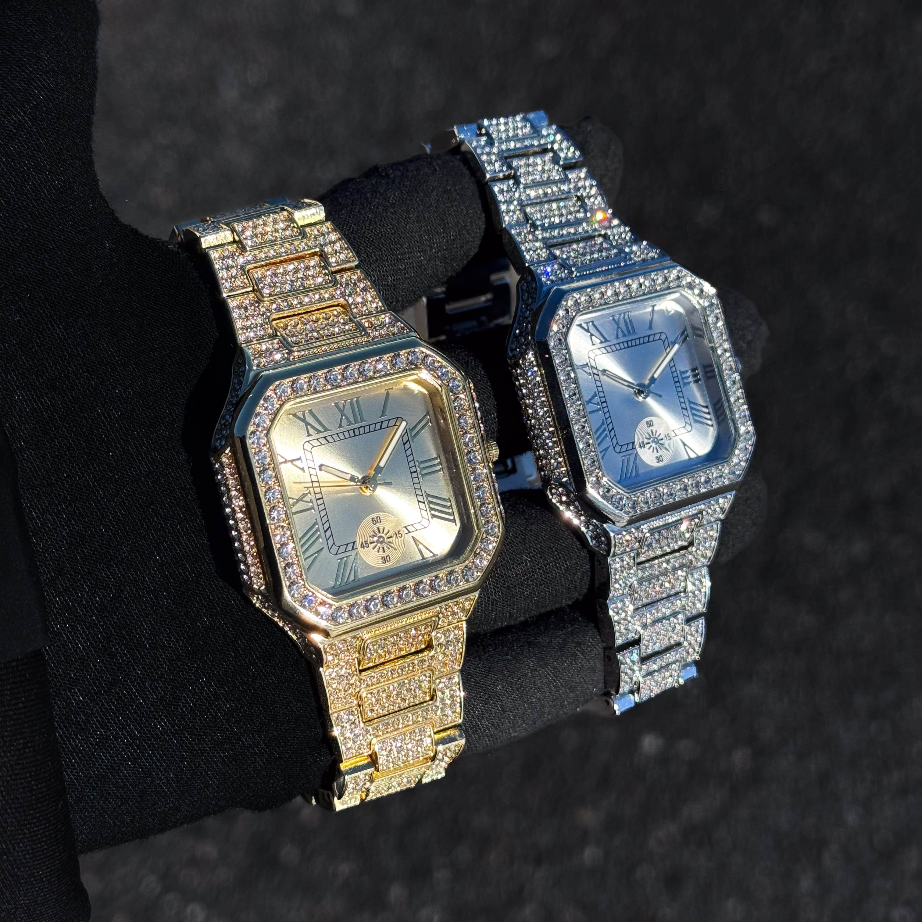 Men's 41mm Iced Octagon Watch - Metal Band, Quartz Movement