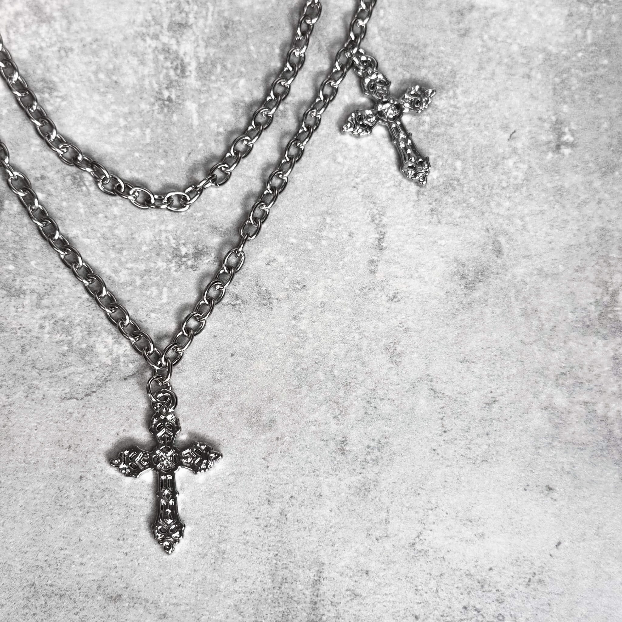 Men's Silver Cross Charm Double Layered Pant Chain Stylish Accessory for Jeans