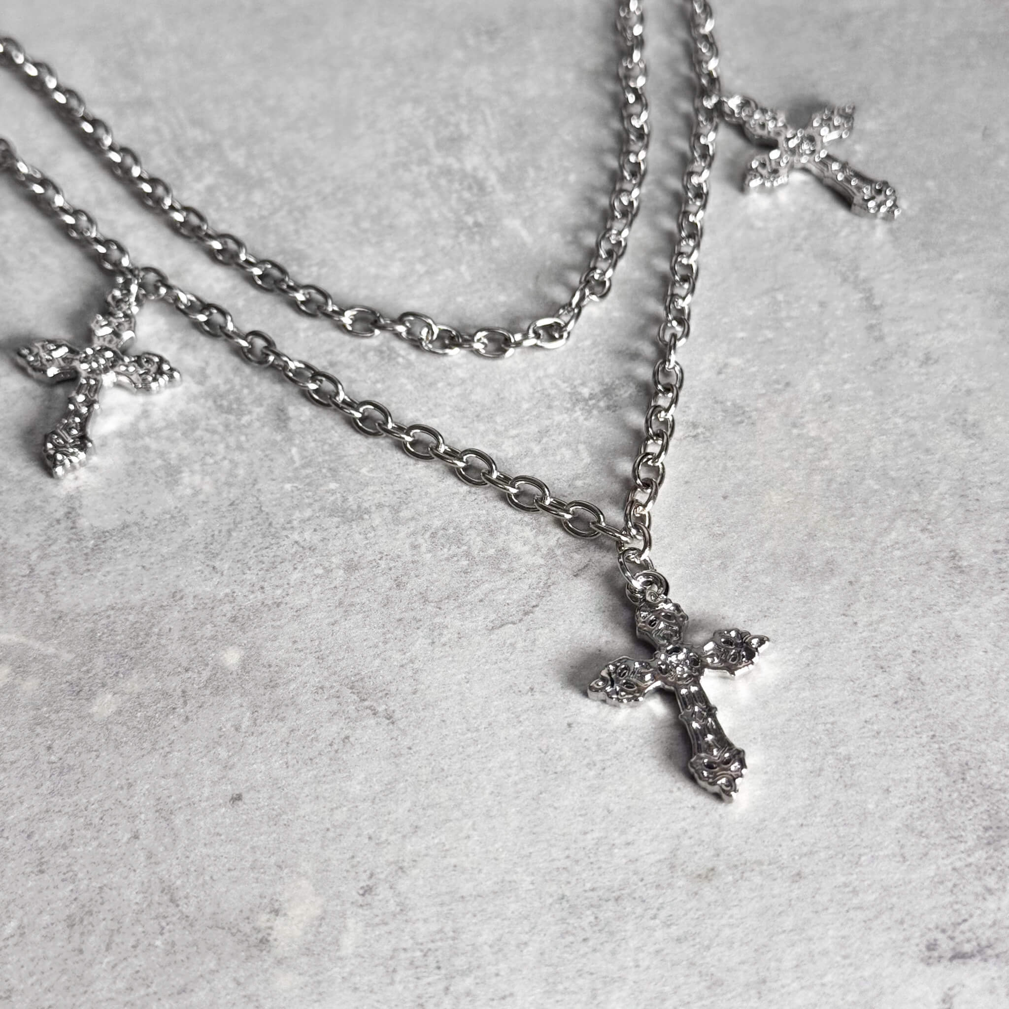 Men's Silver Cross Charm Double Layered Pant Chain Stylish Accessory for Jeans