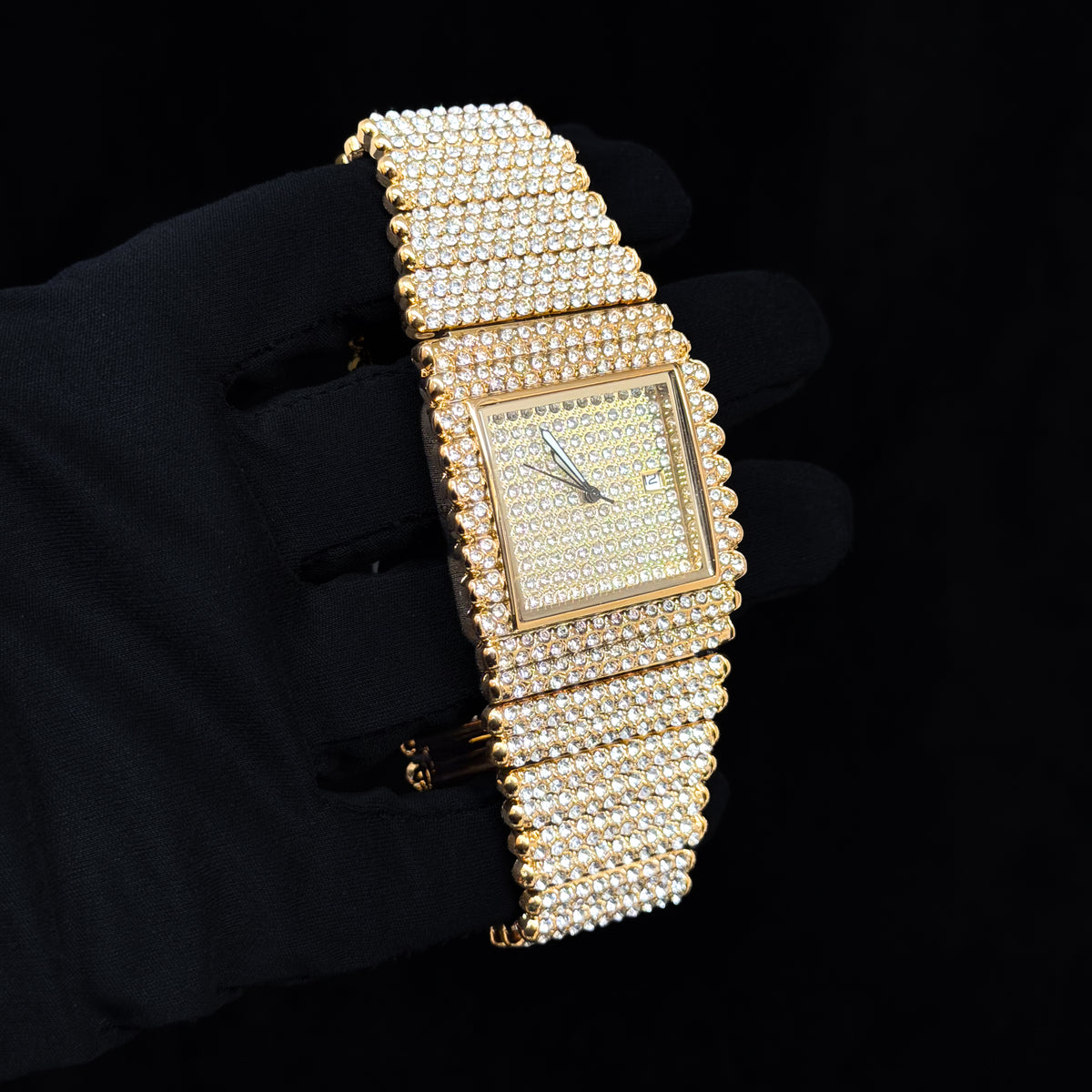 Men’s 39mm Iced Out Square Watch - Metal Band, Quartz Movement