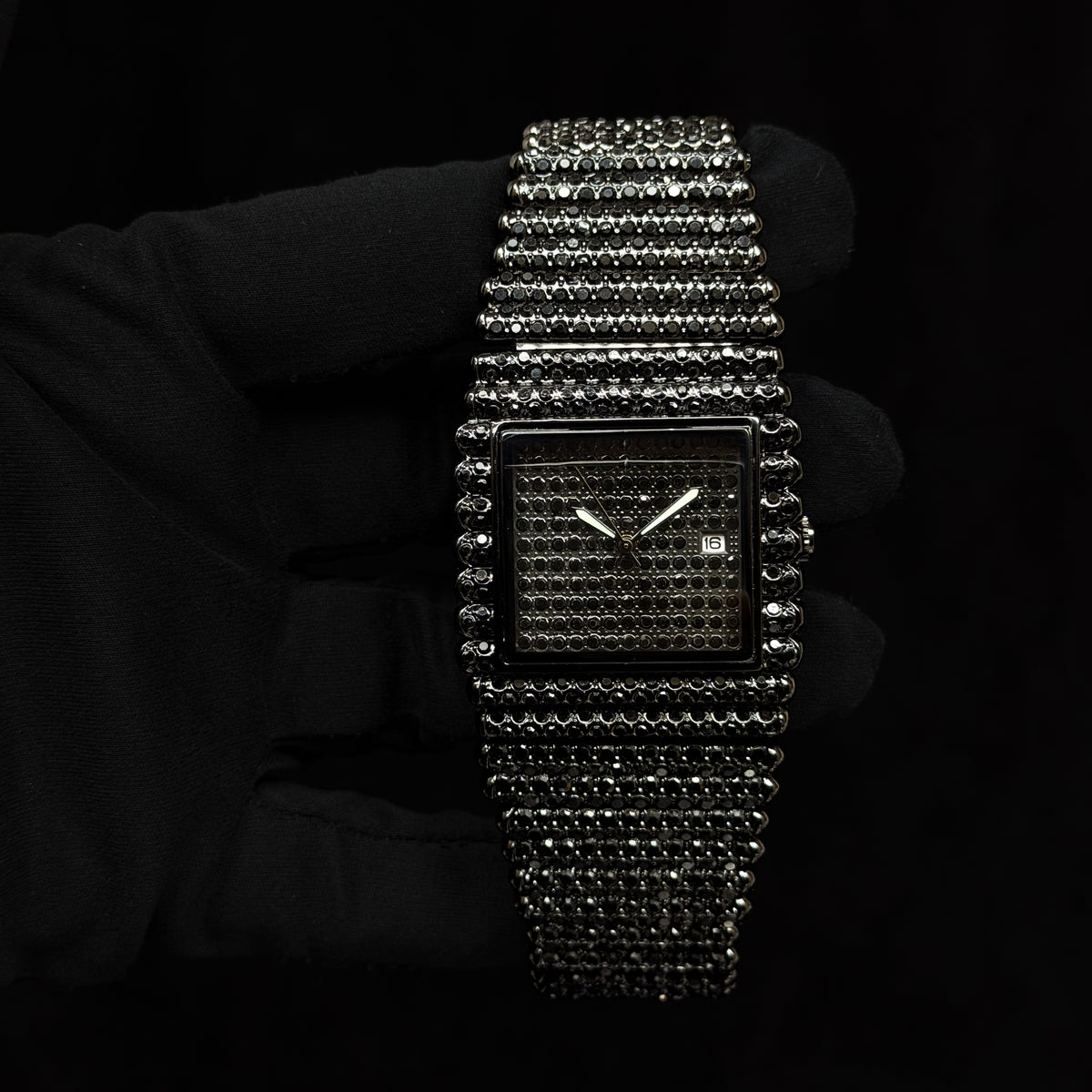 Men’s 39mm Iced Out Square Watch - Metal Band, Quartz Movement