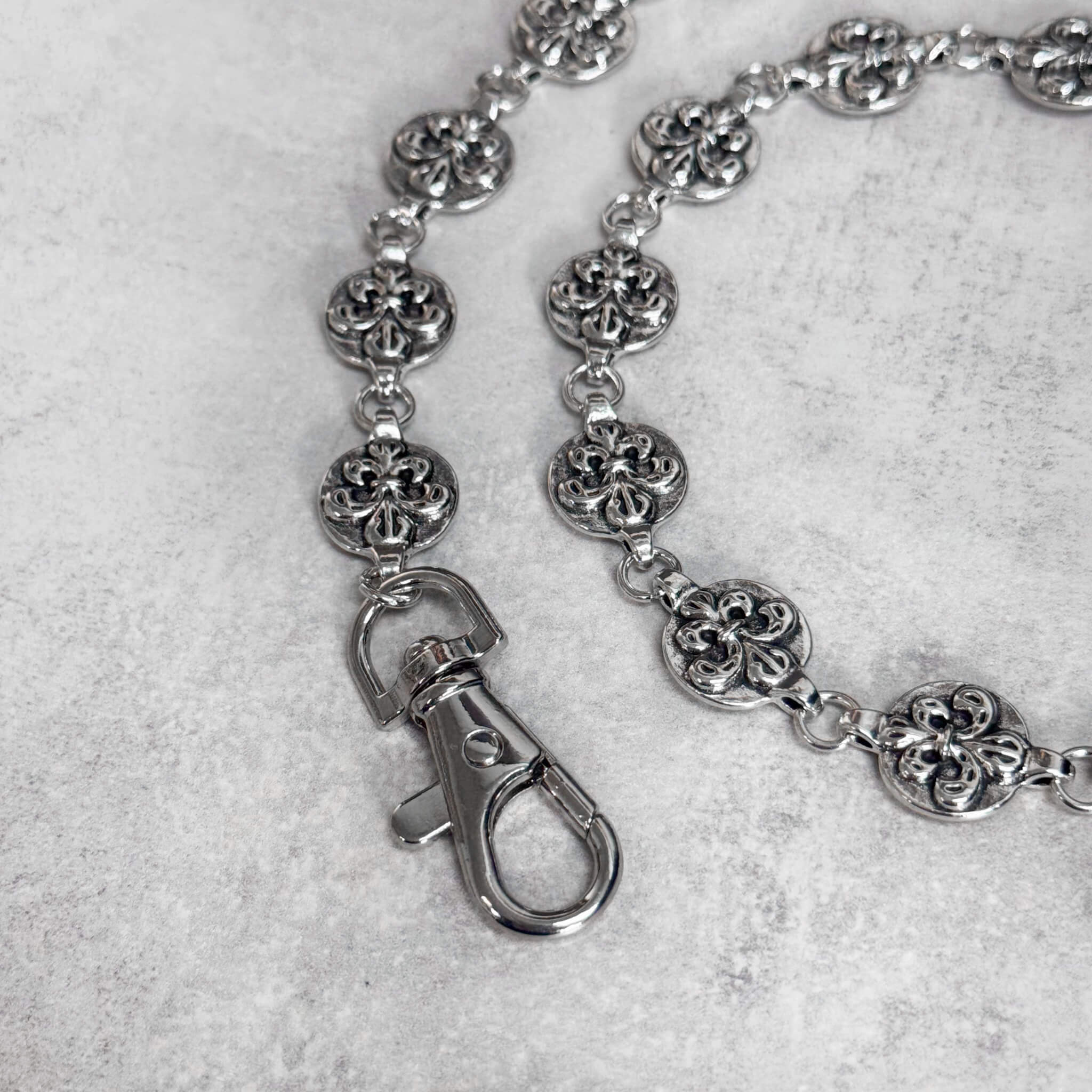 Men's 14mm Fleur de Lis Wallet Chain Stylish Silver Accessory for Jeans