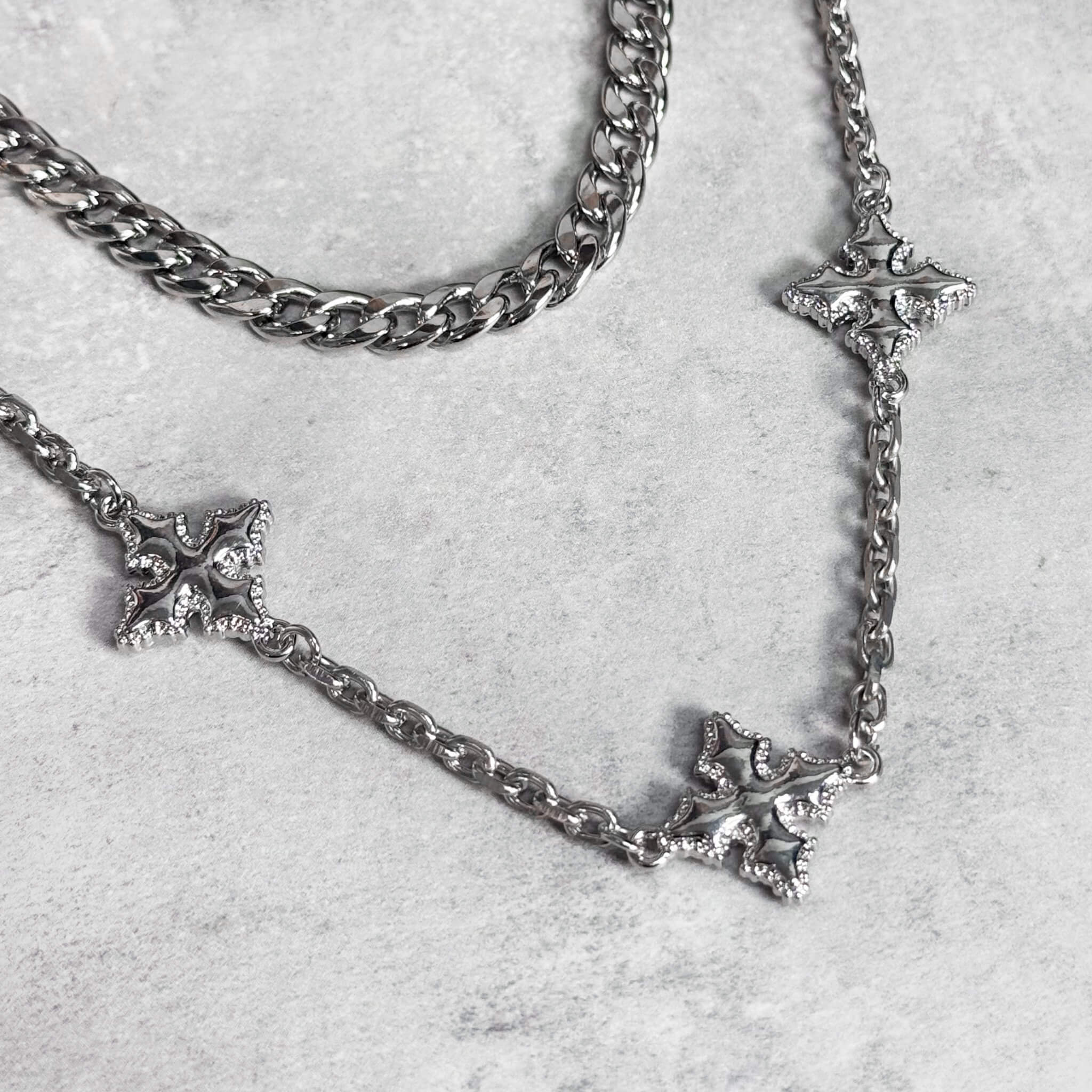 Men's Double Layered Silver Cross Pant Chains Stylish Accessory for Jeans