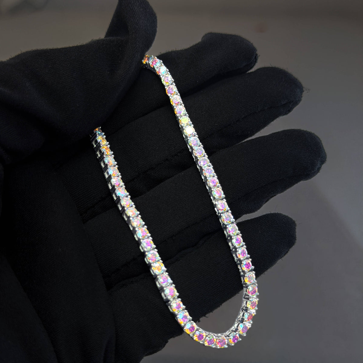 4mm 39.3ct Colorful Iridescent Moissanite Tennis Chain in Premium Sterling Silver - 22 inches