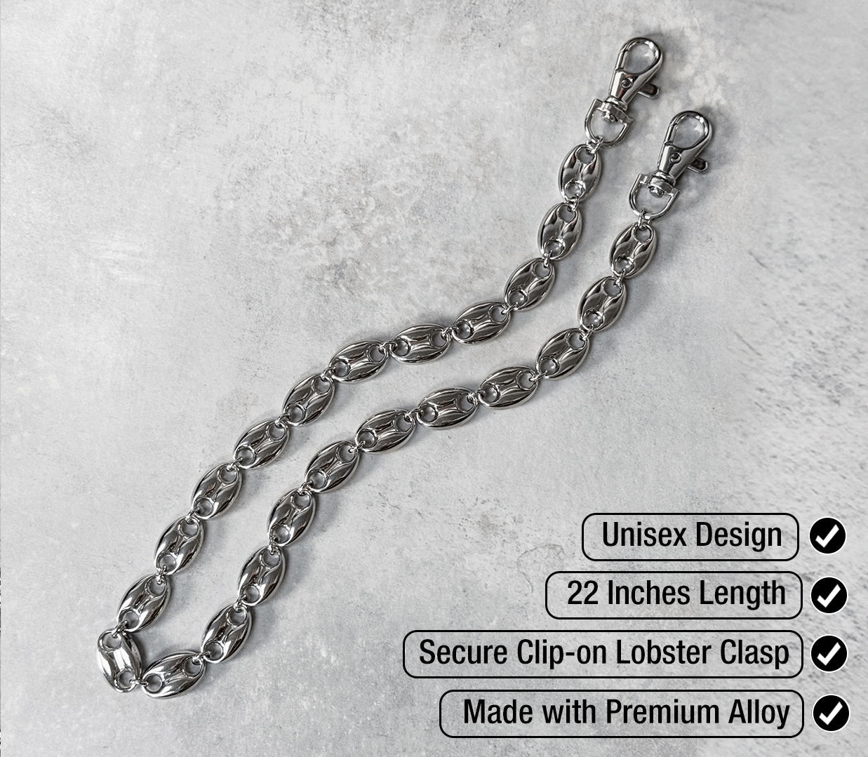 Men's 13mm Silver Mariner Link Pant Chain Stylish Accessory for Jeans