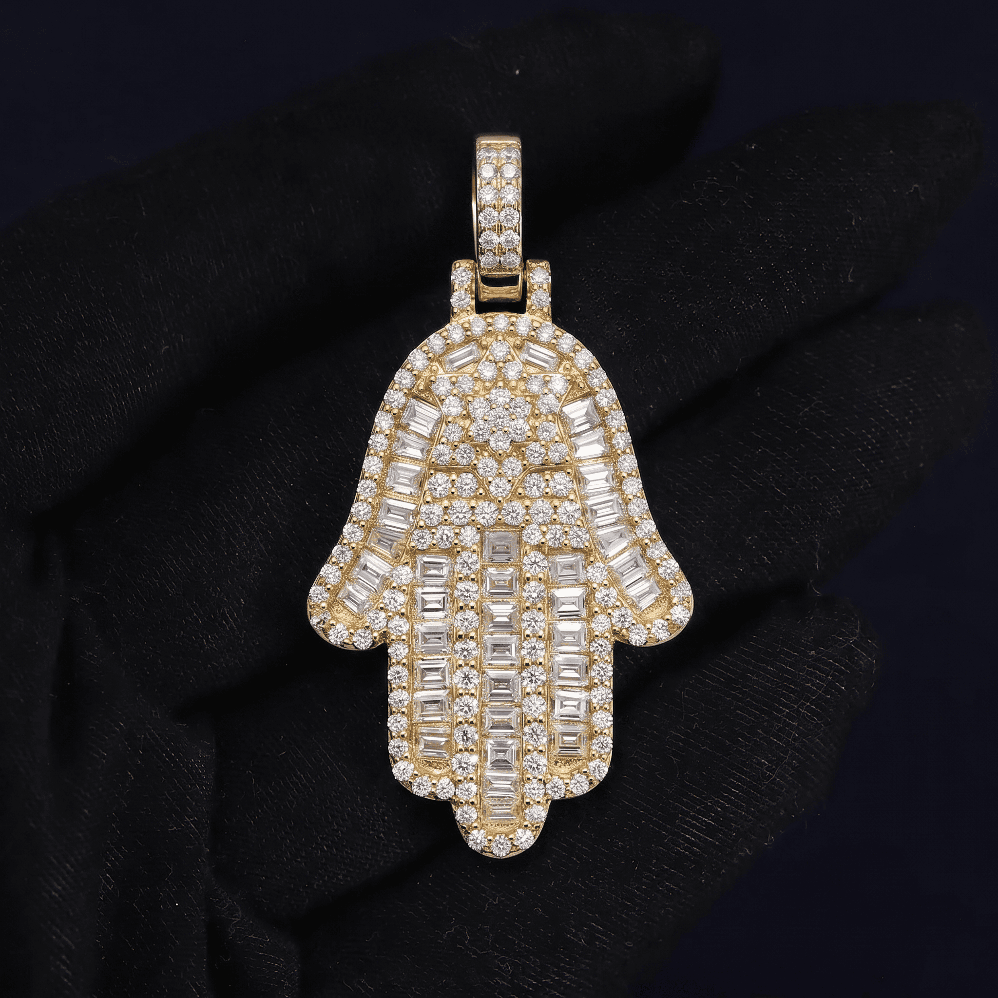 Iced Out 1.99CT Moissanite Hamsa Hand Pendant in Premium Sterling Silver