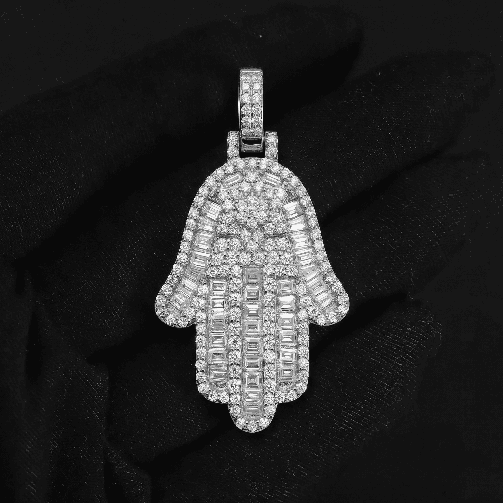 Iced Out 1.99CT Moissanite Hamsa Hand Pendant in Premium Sterling Silver