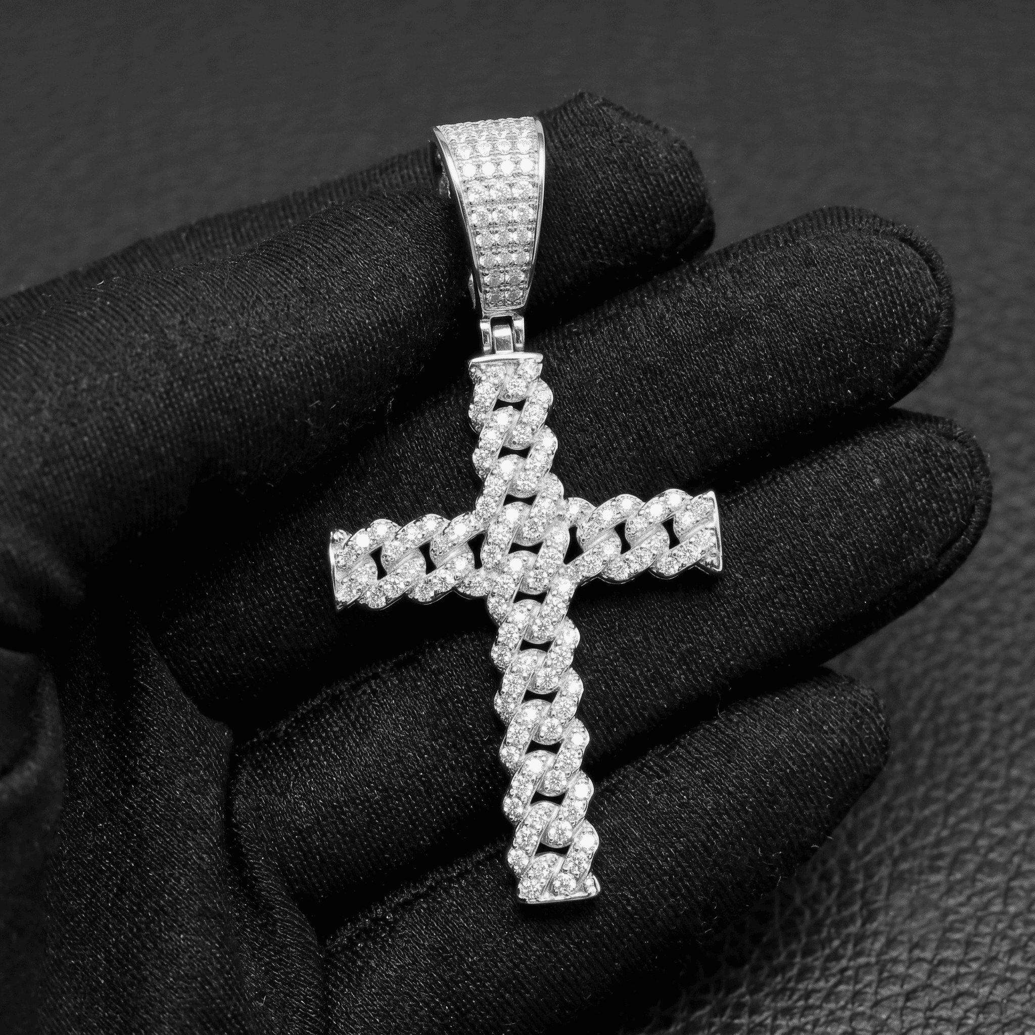 Iced Out 1.91CT Moissanite Cuban Link Cross Pendant in Premium Sterling Silver