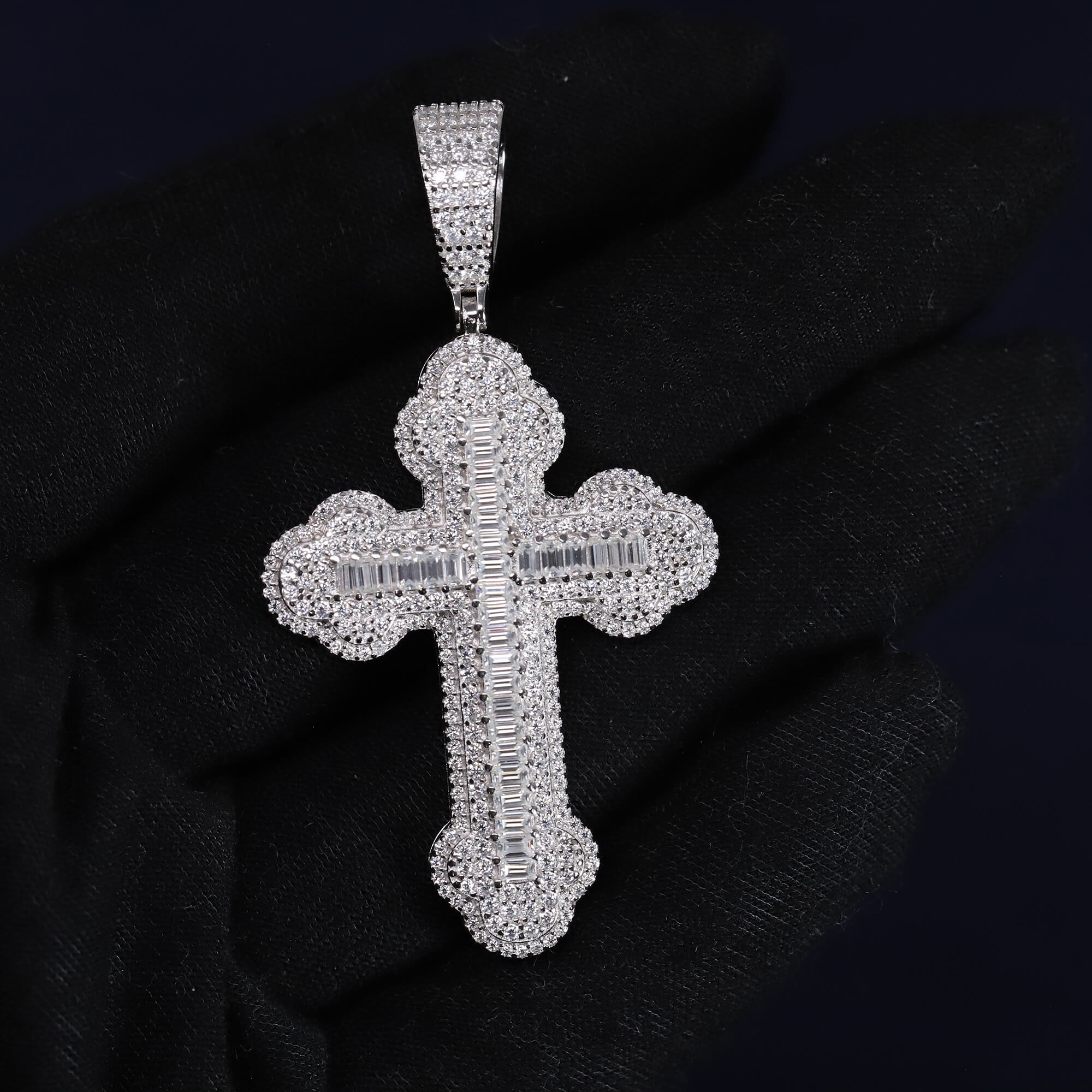 Iced Out 3.63CT Moissanite Budded Cross Pendant in Premium Sterling Silver