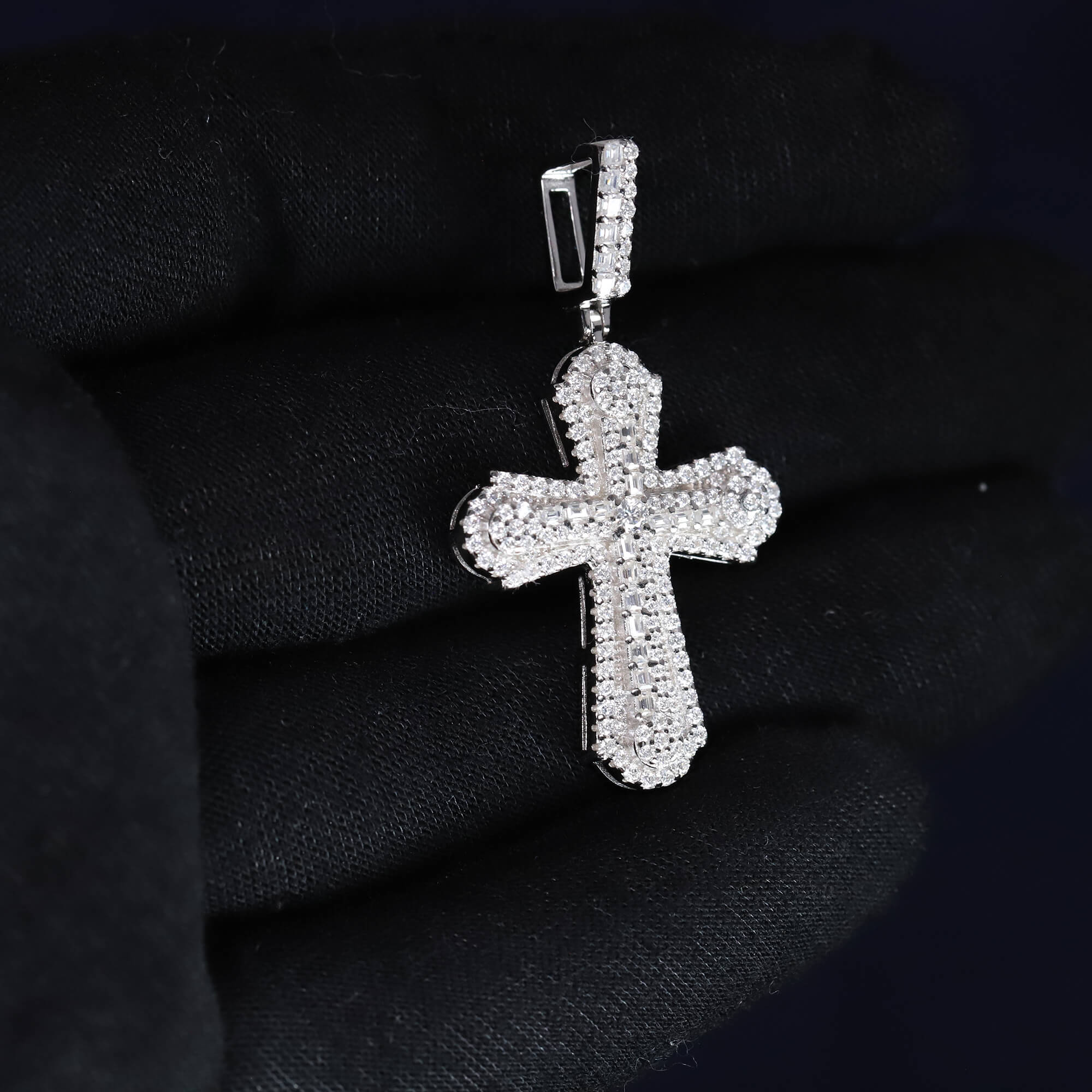 Iced Out 1.39CT Moissanite Cross Pendant in Sterling Silver