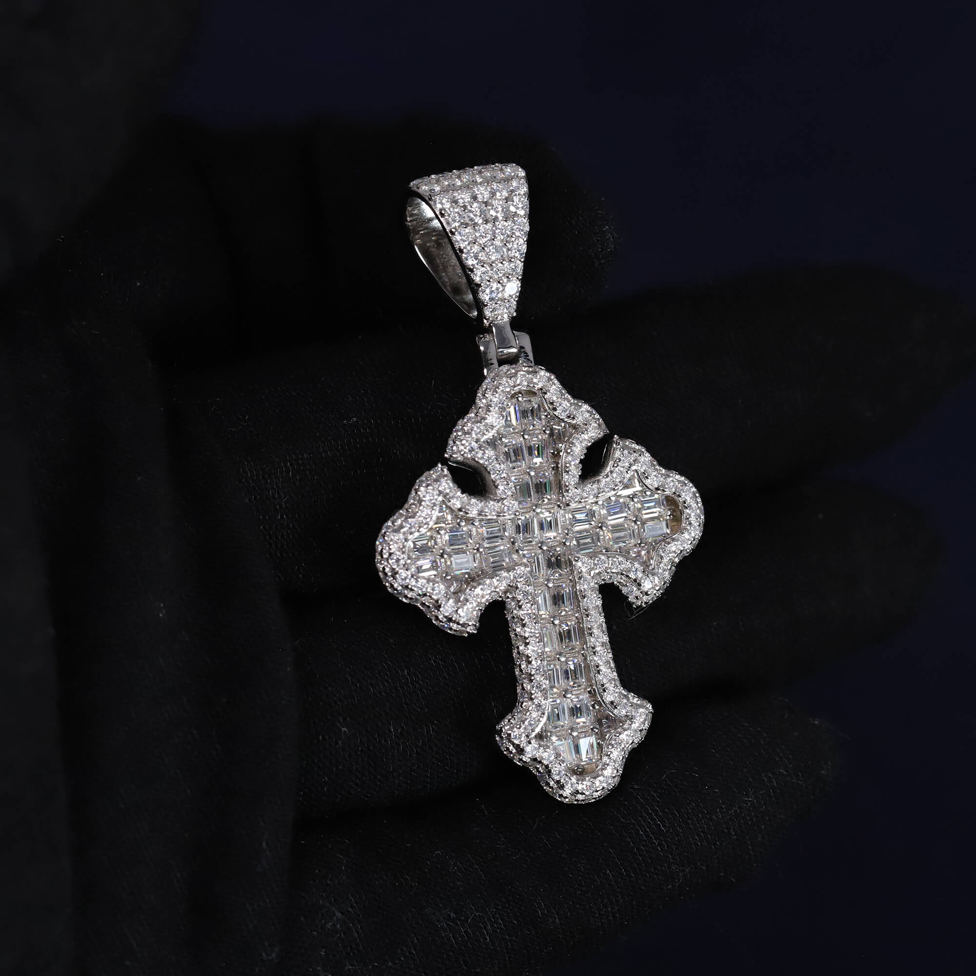 Iced Out 5.93CT Moissanite Cross Pendant in Sterling Silver