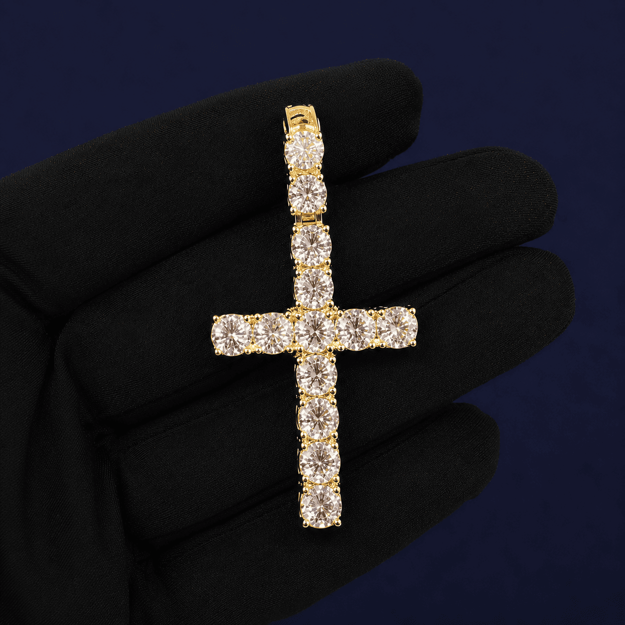 Iced Out 3.9CT Inverted Stone Moissanite Cross Pendant in Premium Sterling Silver