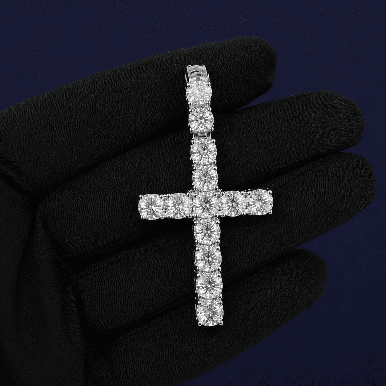 Iced Out 3.9CT Inverted Stone Moissanite Cross Pendant in Premium Sterling Silver