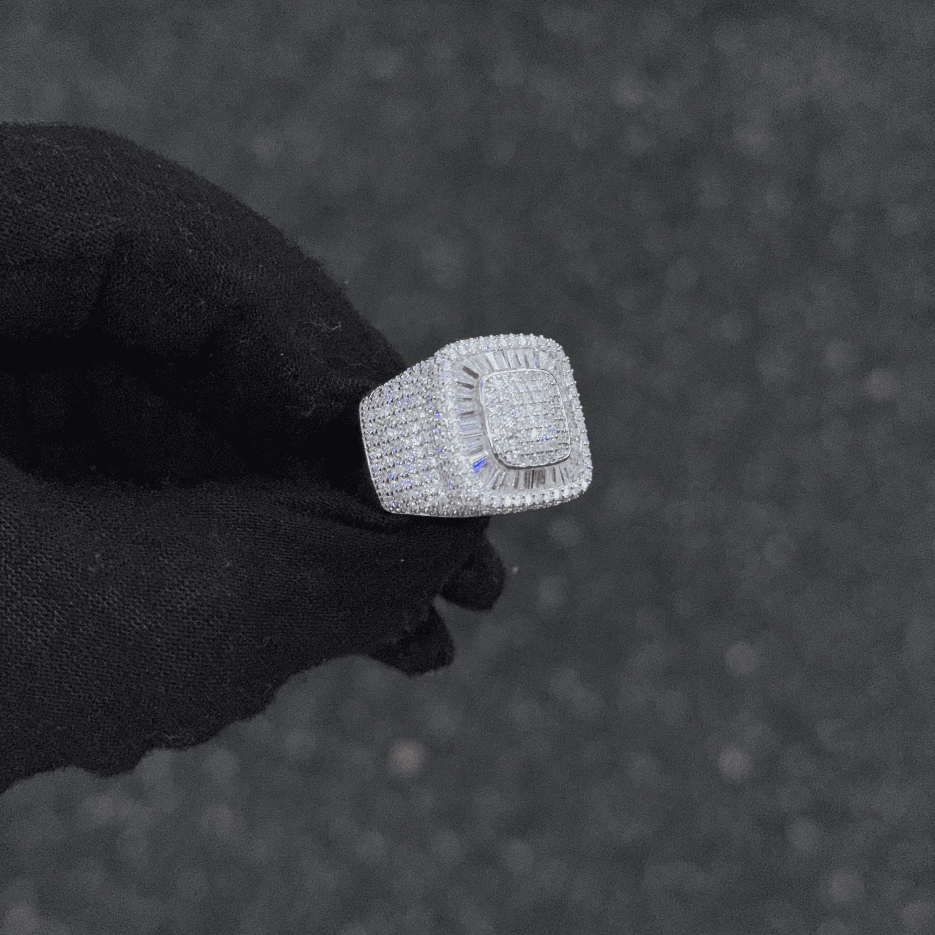 Men's Iced Out 4-1/6 CT Moissanite Cushion Baguette Halo Ring in Premium Sterling Silver