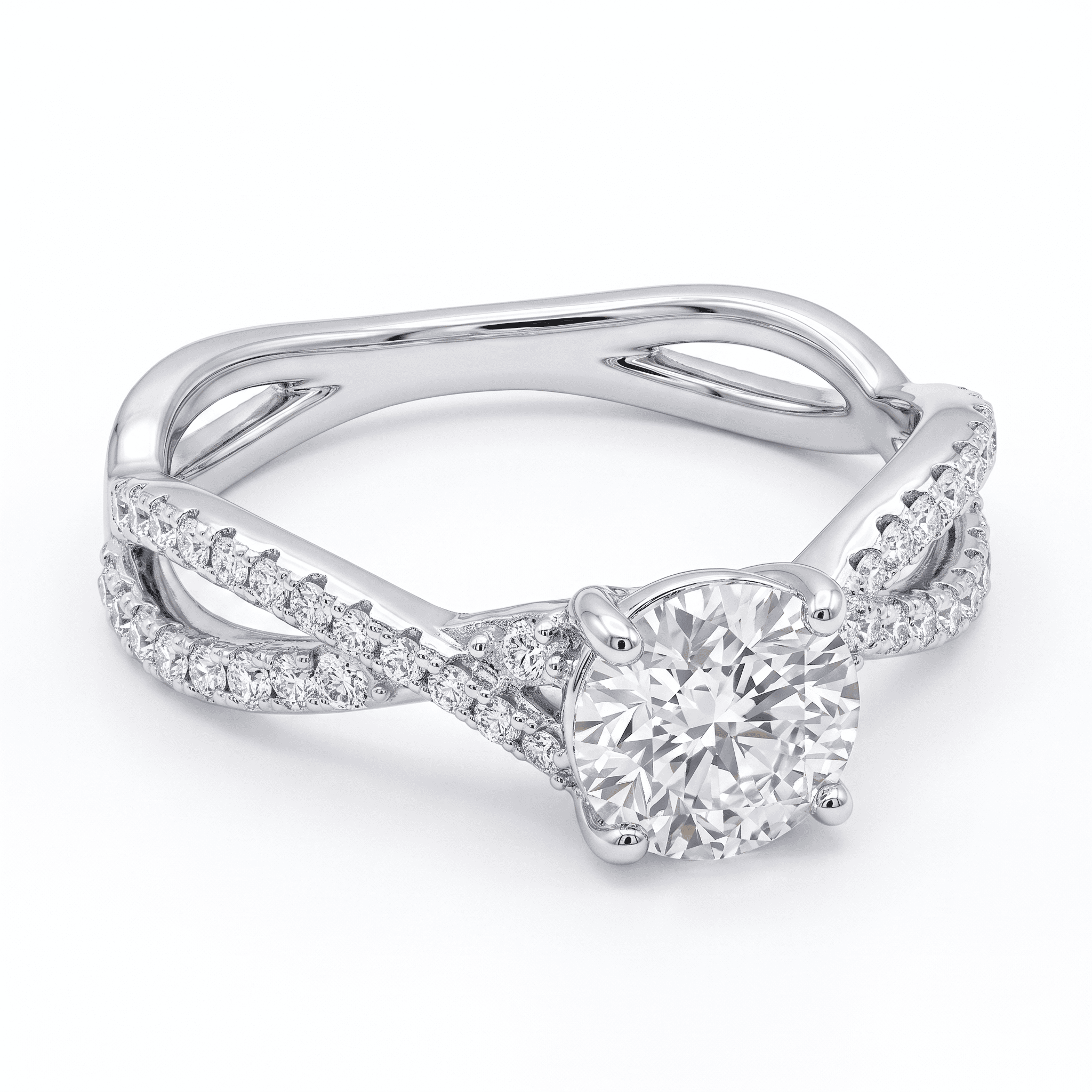Iced Out 1.38CT Moissanite Round Cut Twisted Band Pavé Ring in Premium Sterling Silver